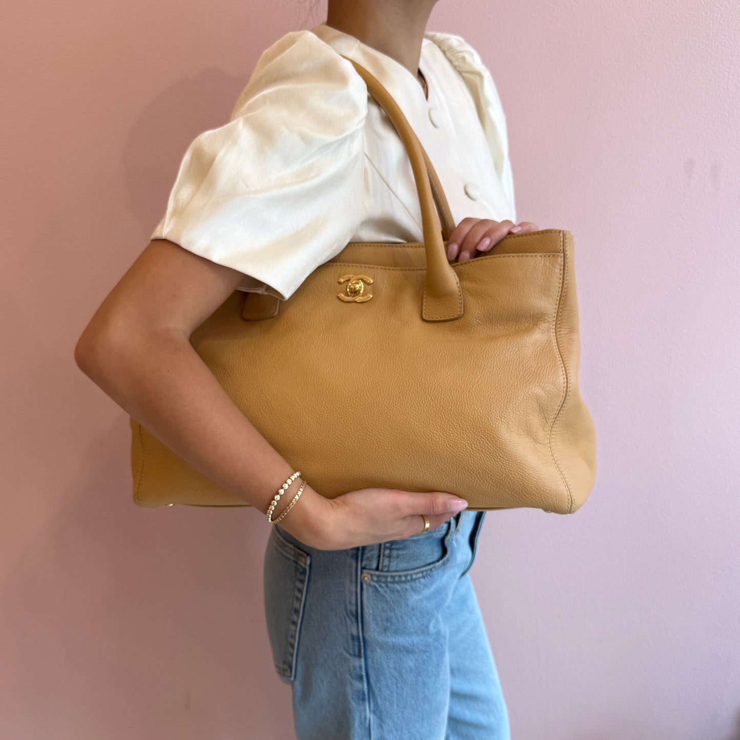 Chanel Beige Lambskin Leather Executive Tote Bag