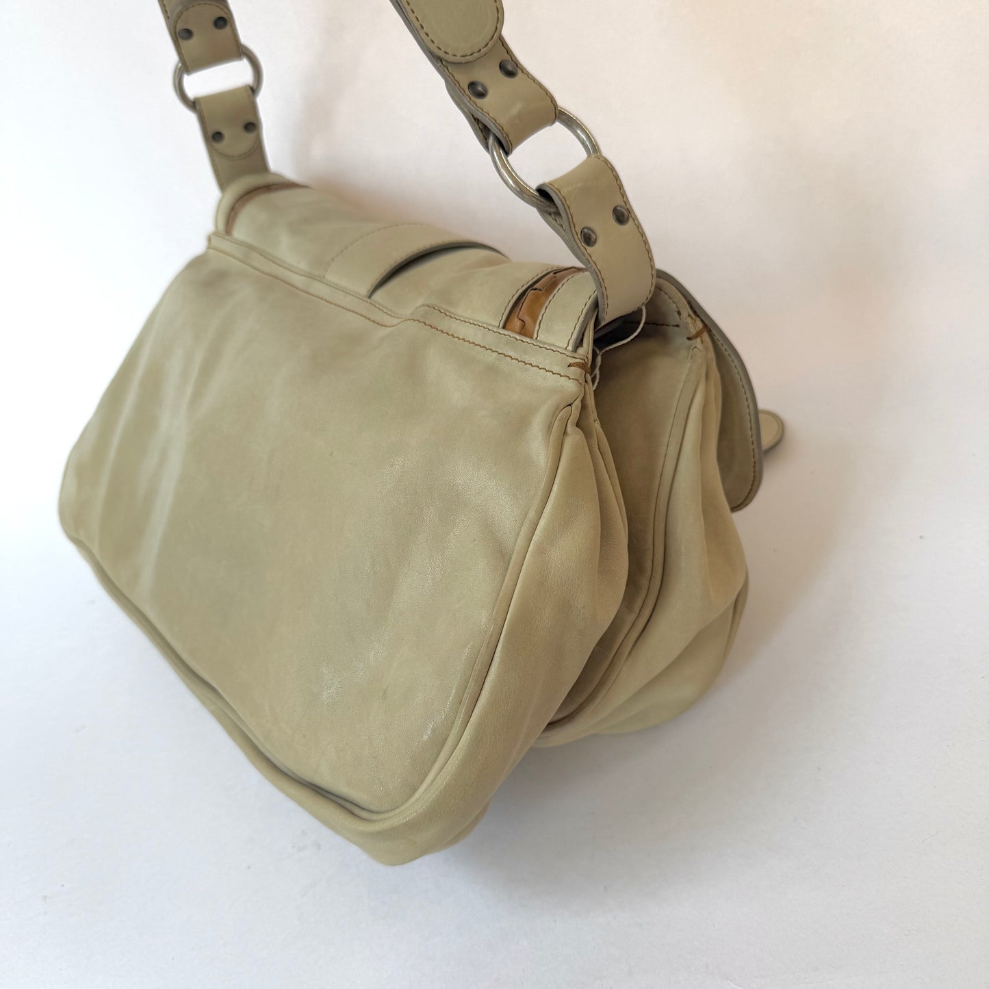 Christian Dior White Gaucho Double Saddle Shoulder Bag