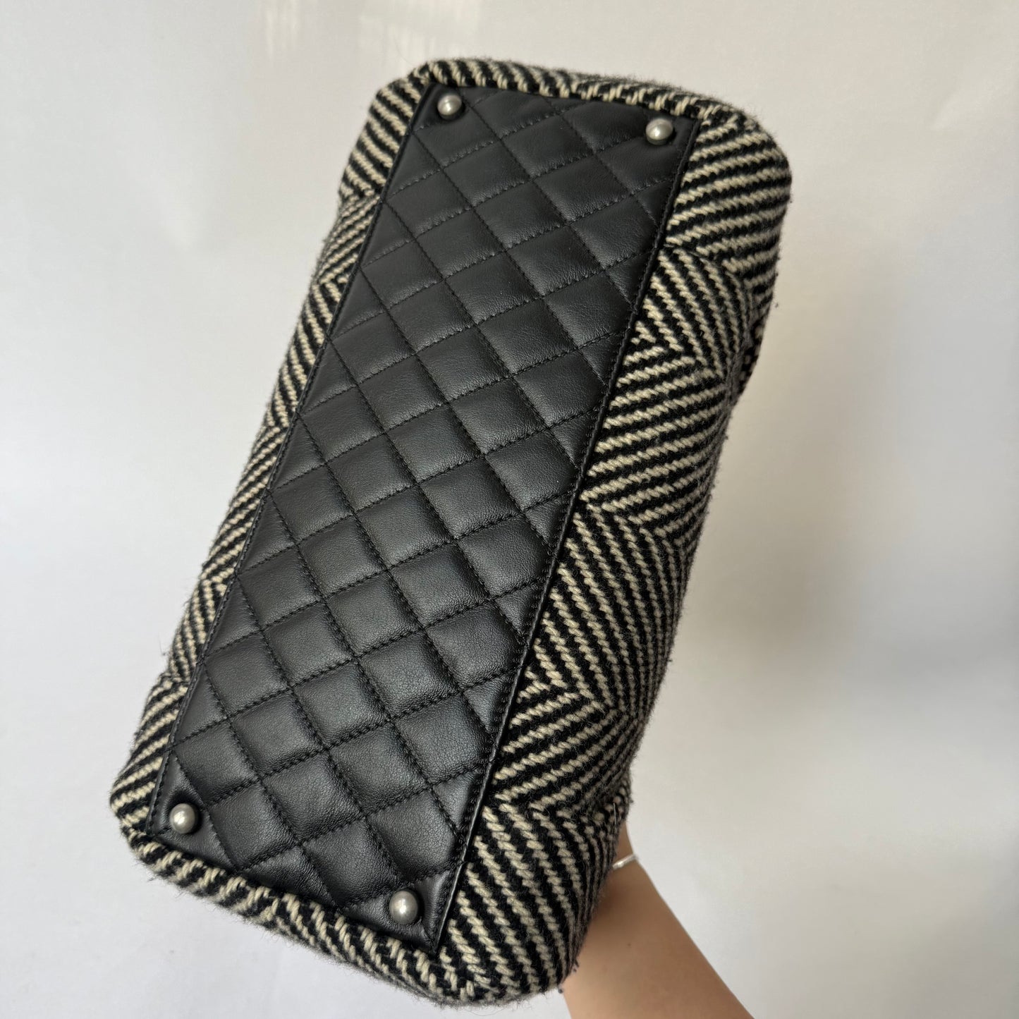 Chanel Black & White Wool Chevron Bowler Bag