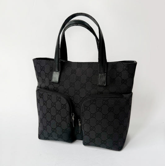 Gucci Black Monogram Double Front Pocket Tote Bag