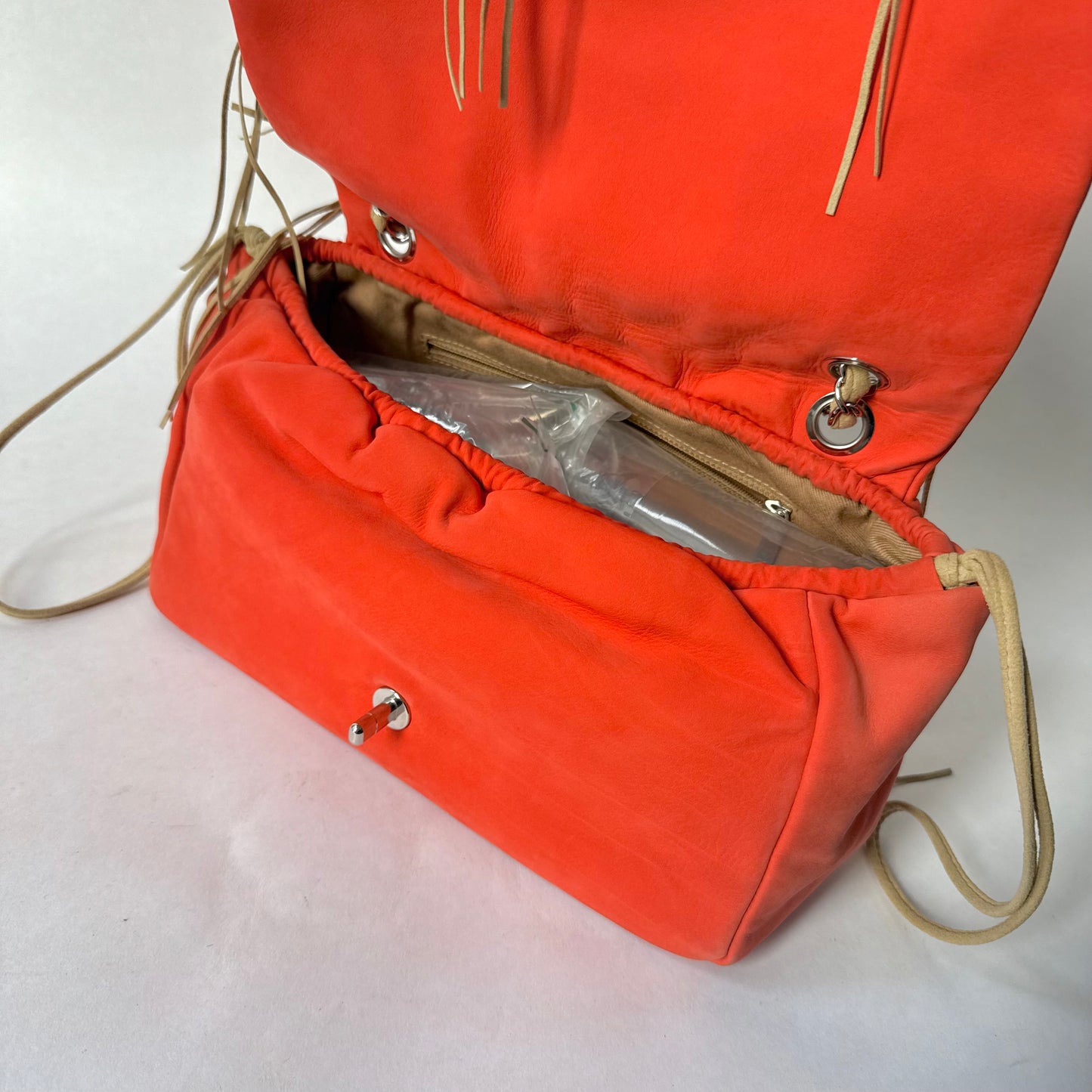 Chanel Orange Suede Perforated Fringe Flap Shoulder Bag