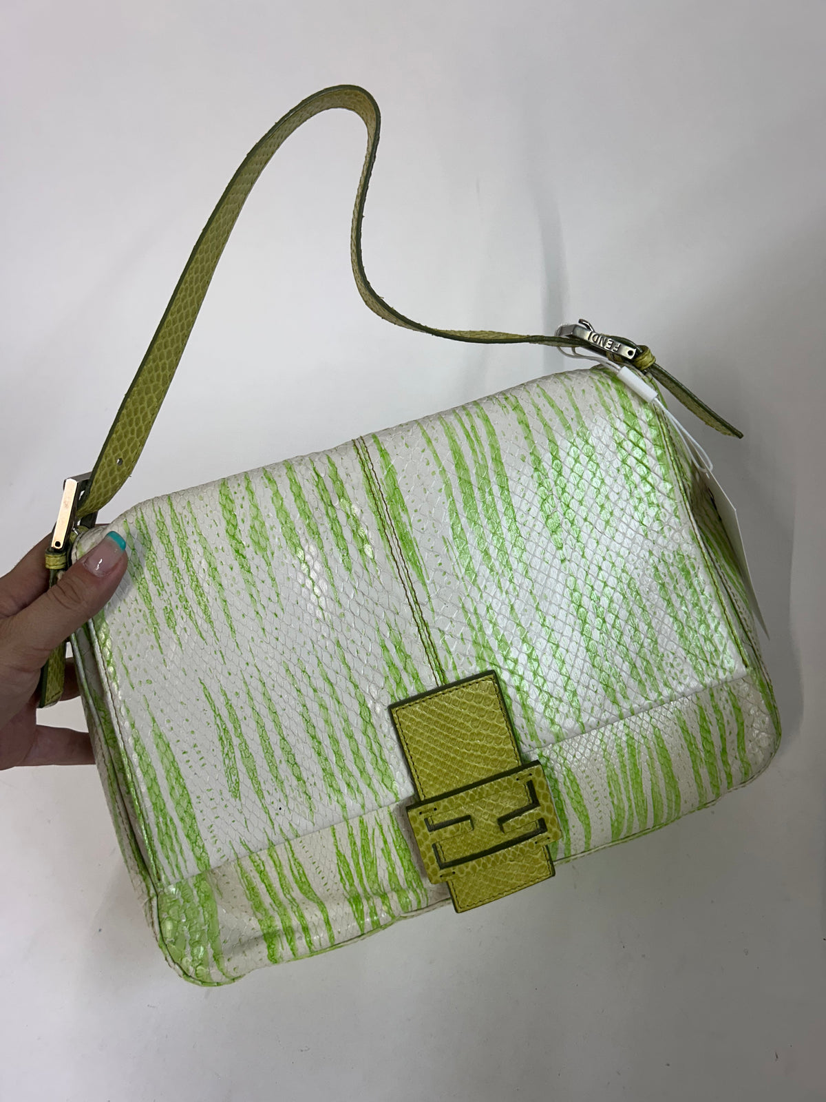 Fendi Green Python Printed Mama Baguette Shoulder Bag