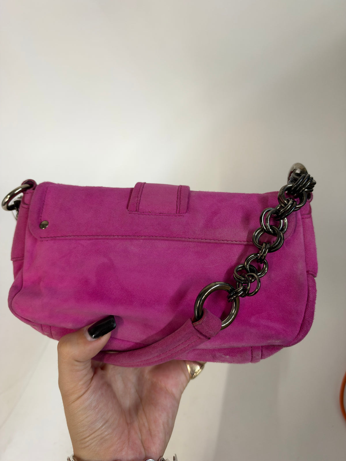 Prada Pink Suede Chain Shoulder Bag