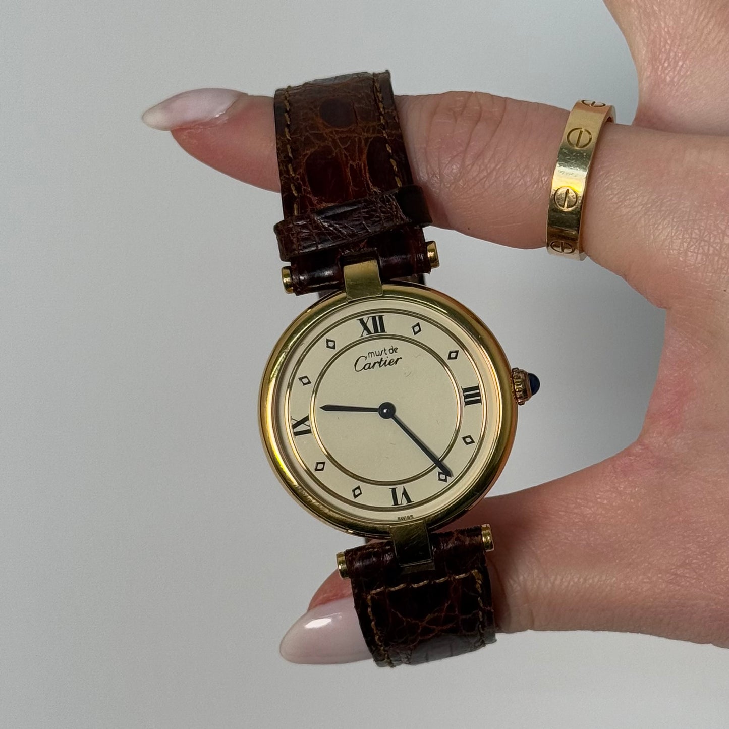 Cartier Must De Vendome Alligator Leather Strap Watch