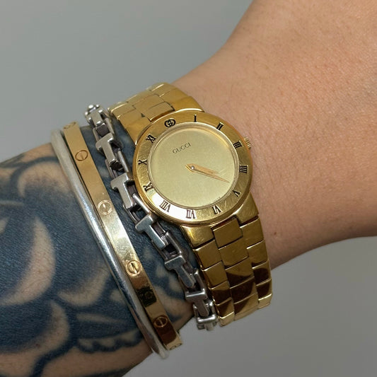 Gucci 18k GP Gold Roman Numeral Circle Watch