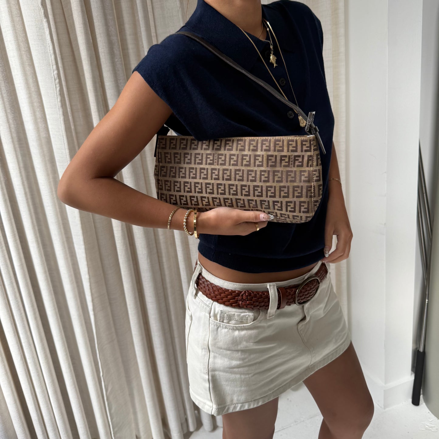 Fendi Brown Zucchino Canvas Pochette