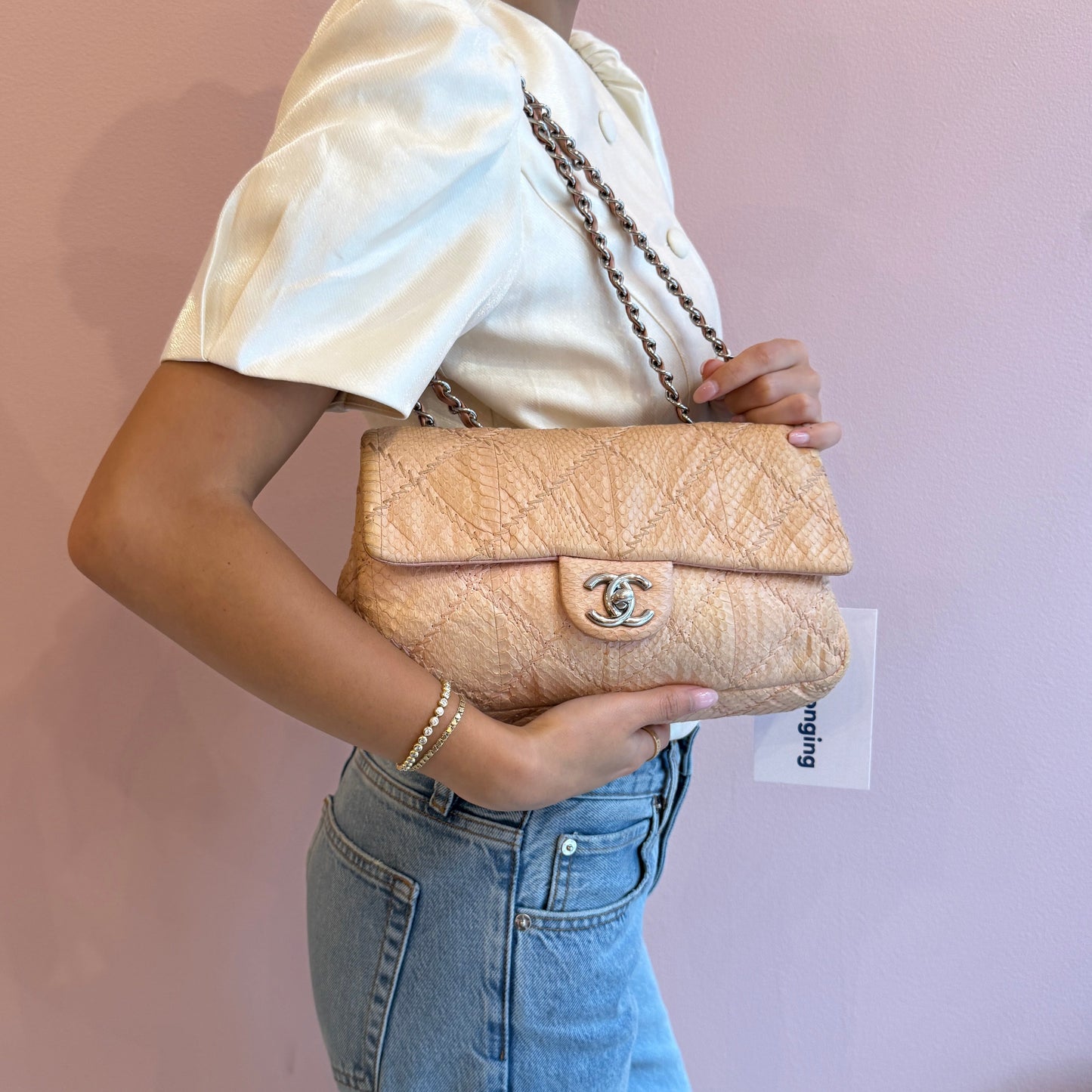 Chanel Peach Python Small Flap Bag