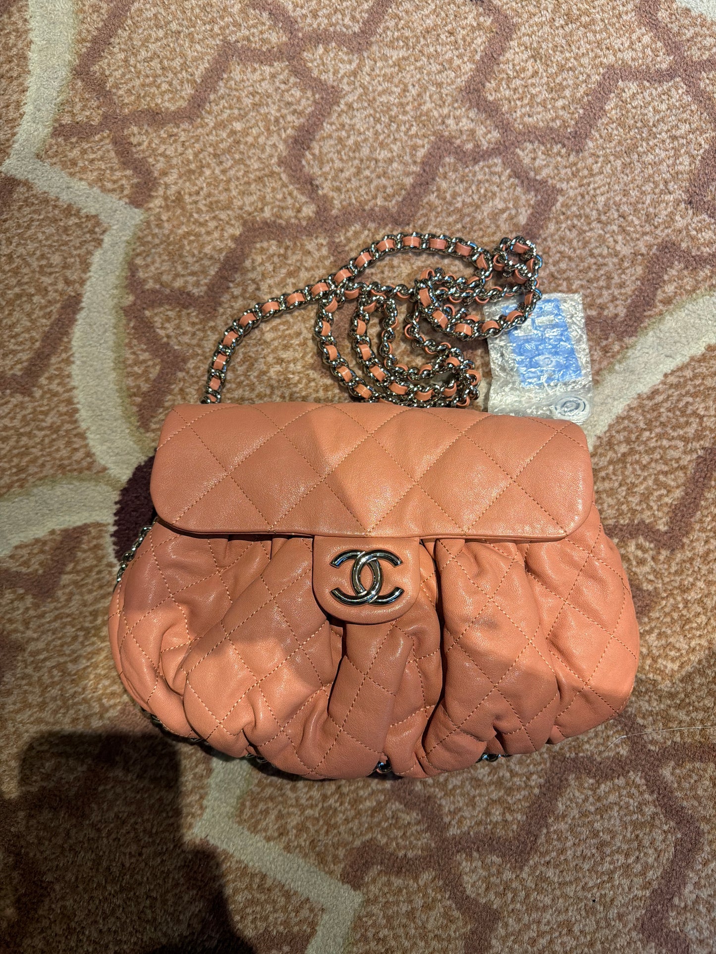 Chanel Pink Lambskin Leather Quilted Around Messenger Flap