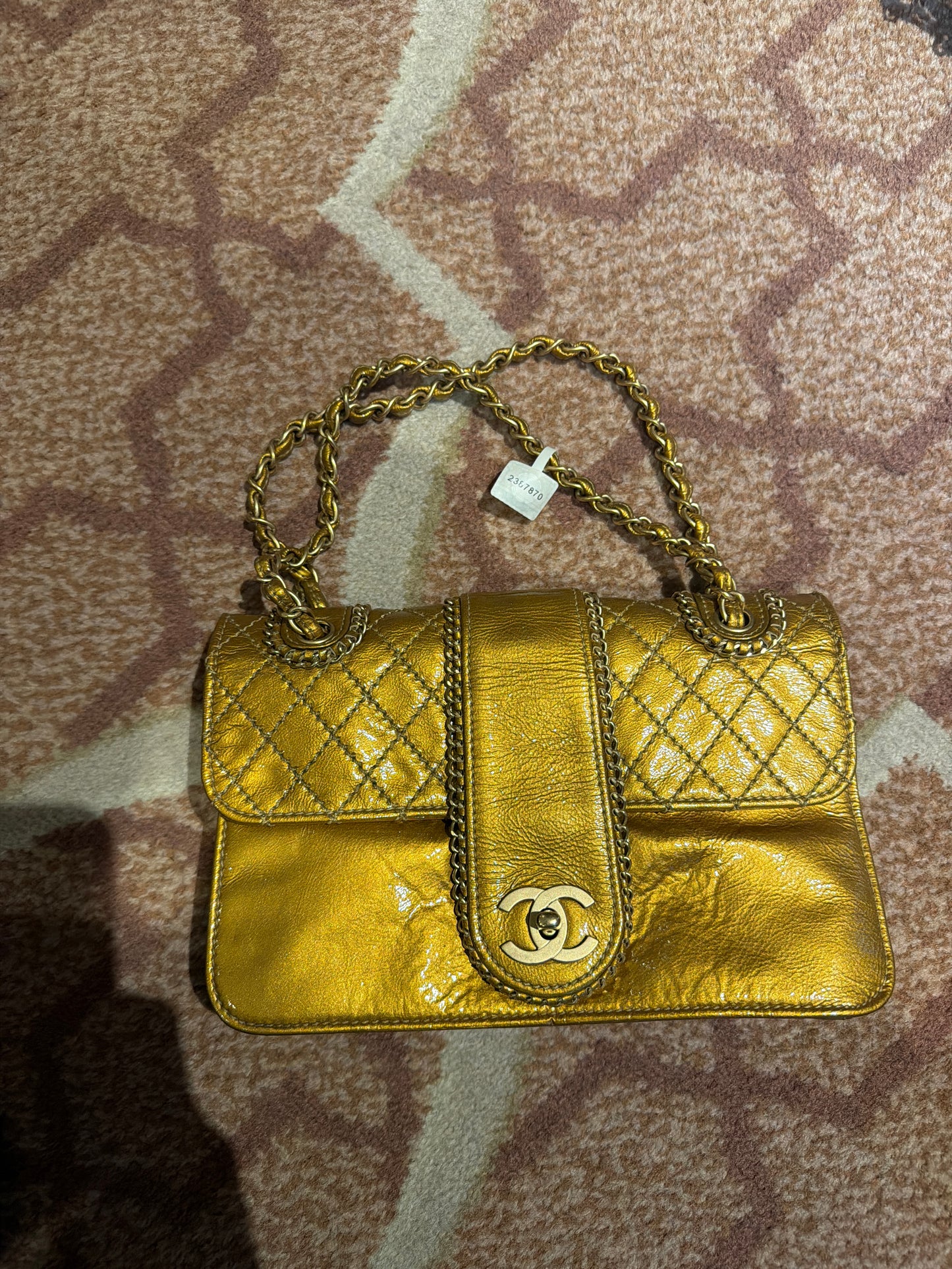Chanel Gold Luxe Ligne Patent Leather Madison Flap