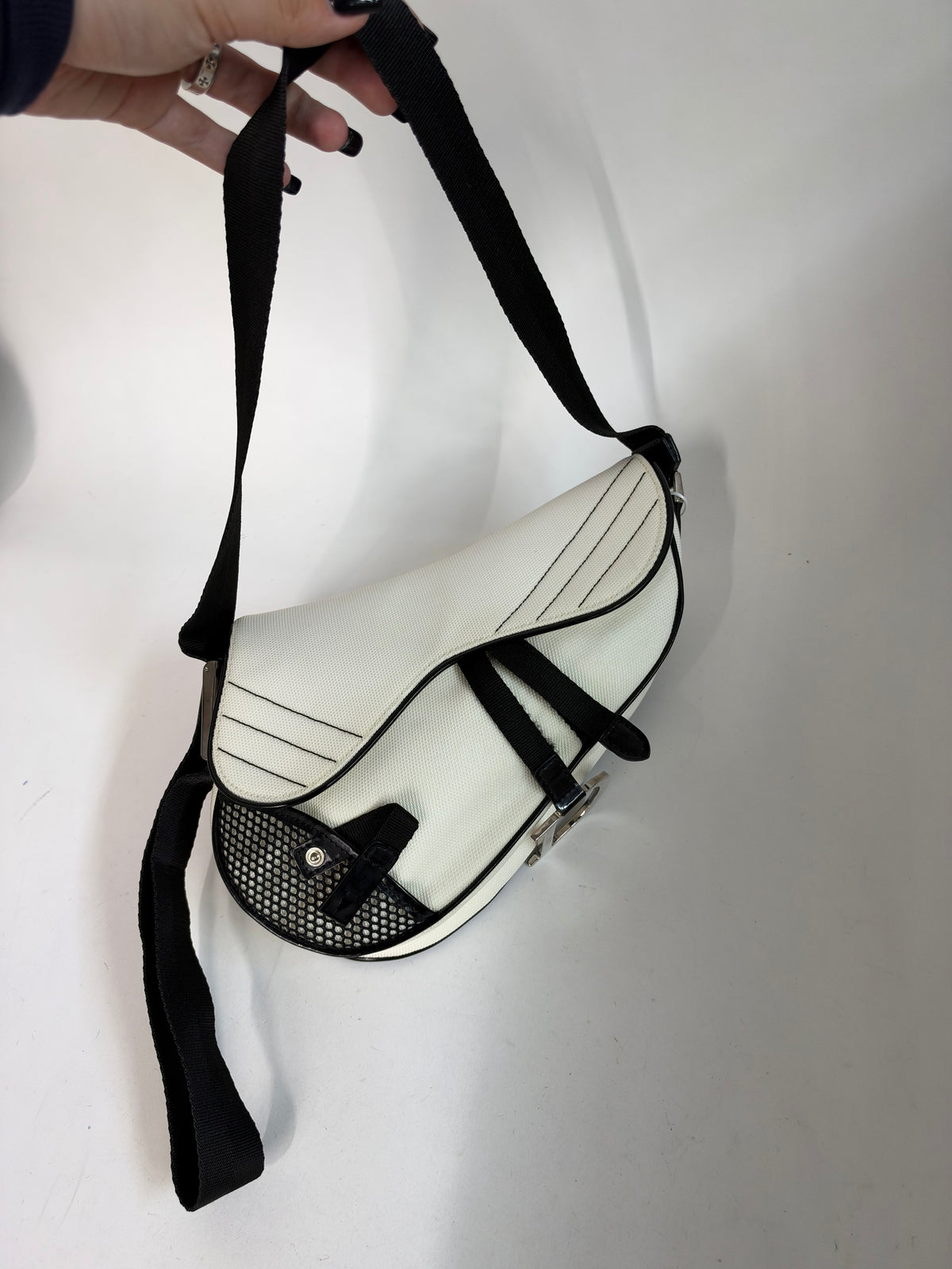 Christian Dior White Nylon Saddle Messenger