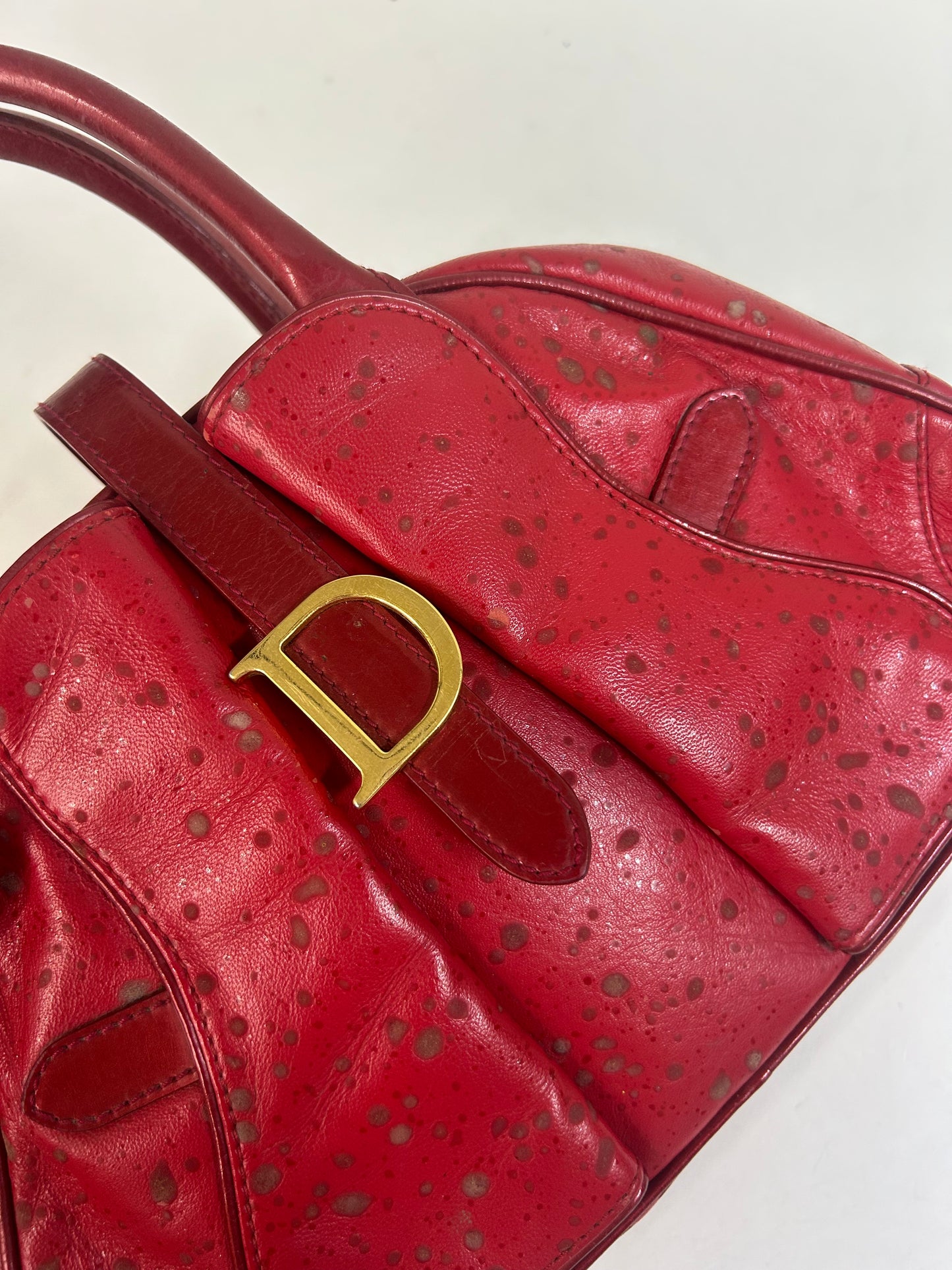Christian Dior Mini Splashed Red Leather Mini Double Saddle