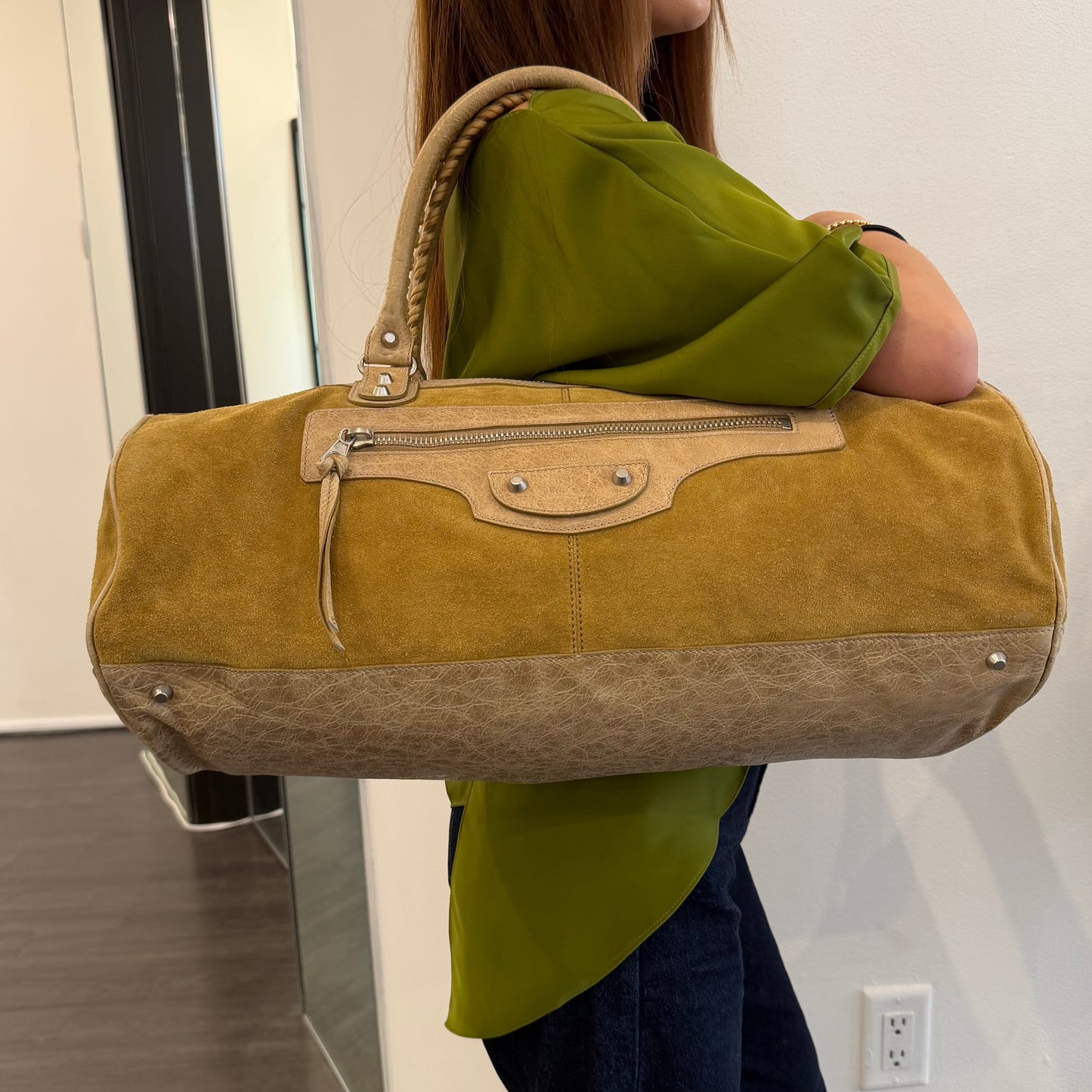 RARE Balenciaga Brown Suede Motorcycle Duffle Bag