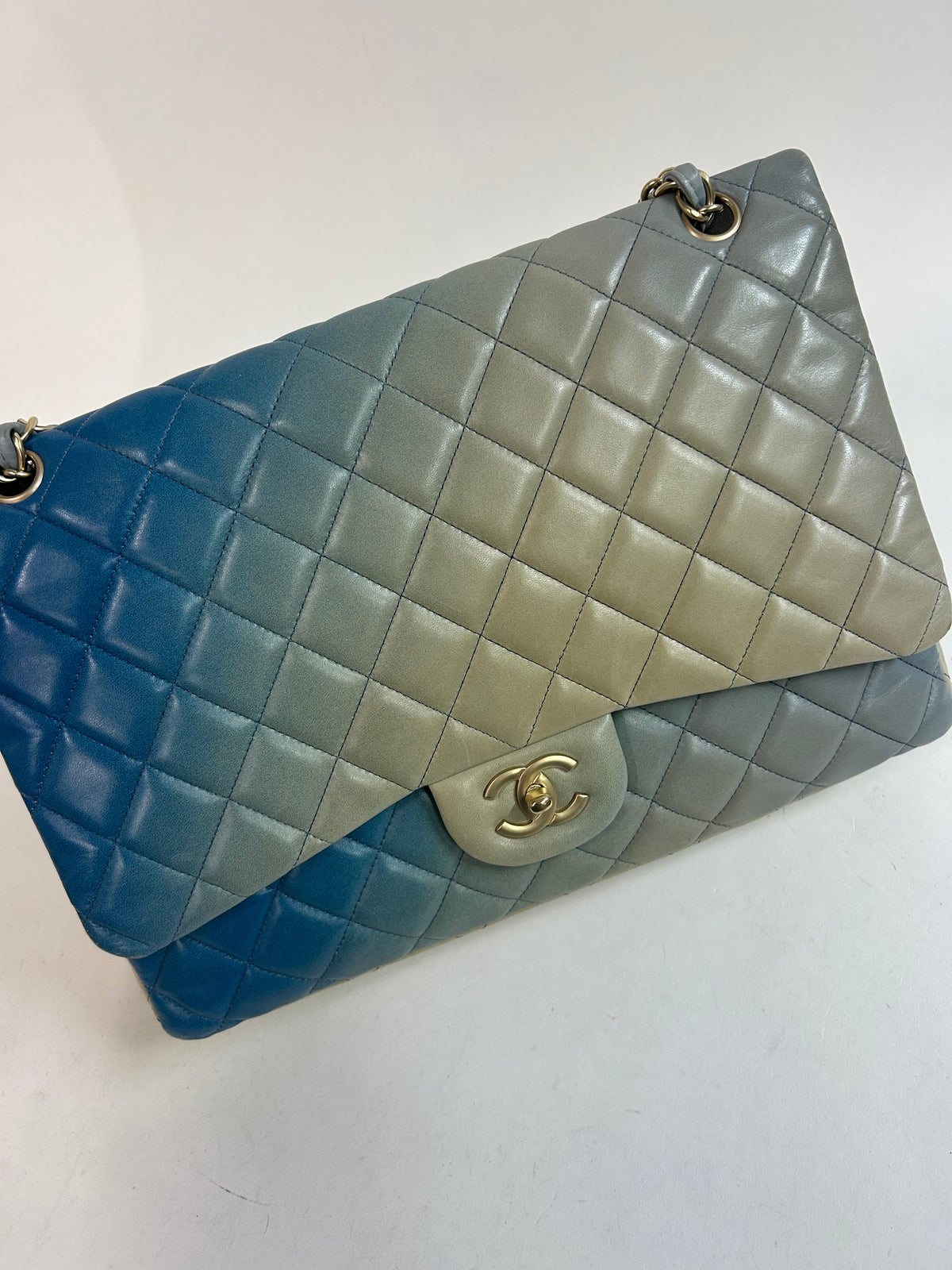 Chanel Blue Ombre Lambskin Leather Quilted Maxi Flap