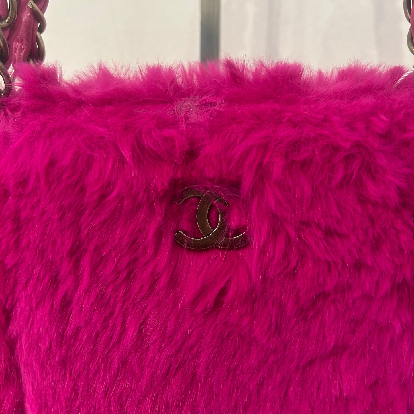 Chanel 2000 Pink Fur Shoulder Tote Bag