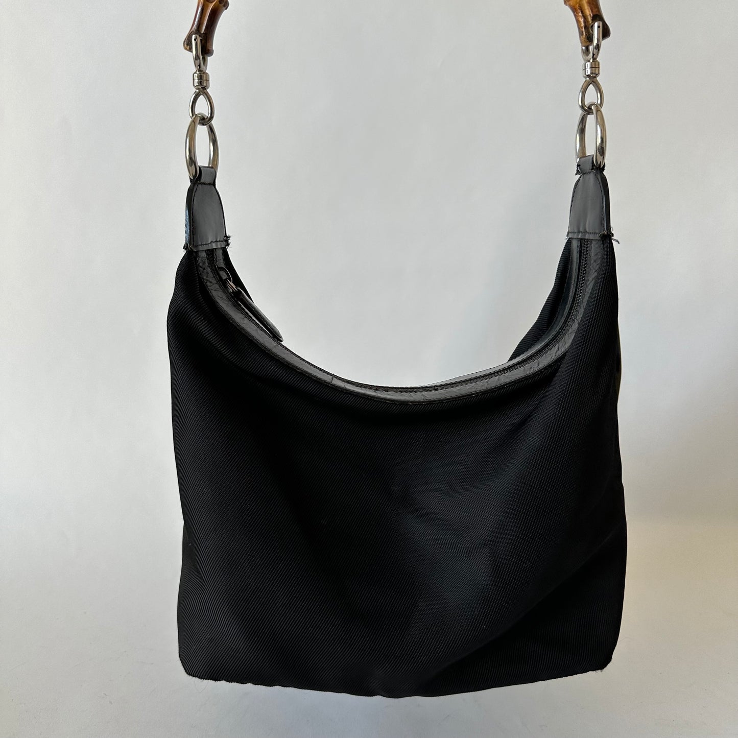 Gucci Black Nylon Bamboo Tote