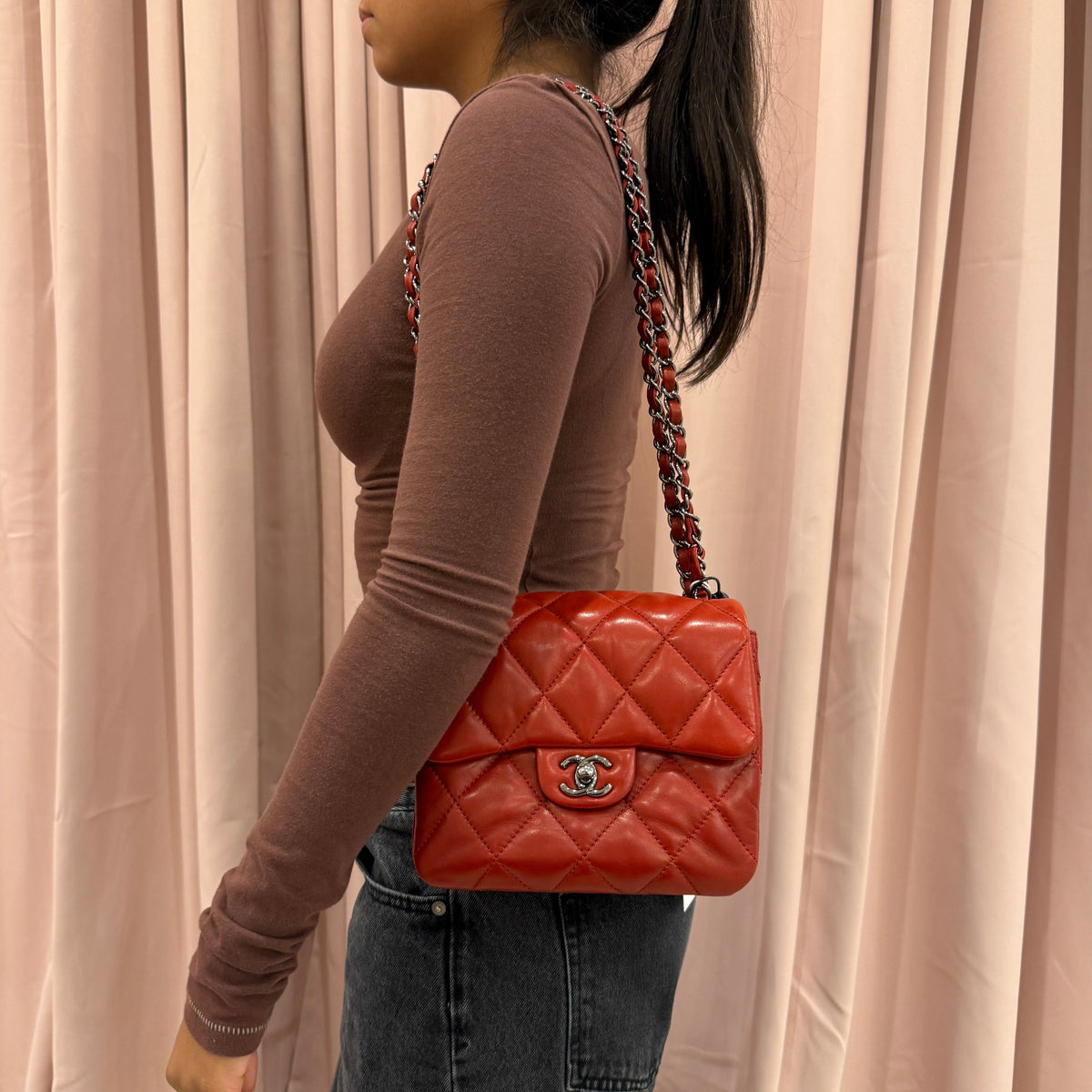 Chanel 2011 Red Lambskin Mini Accordion Flap Bag