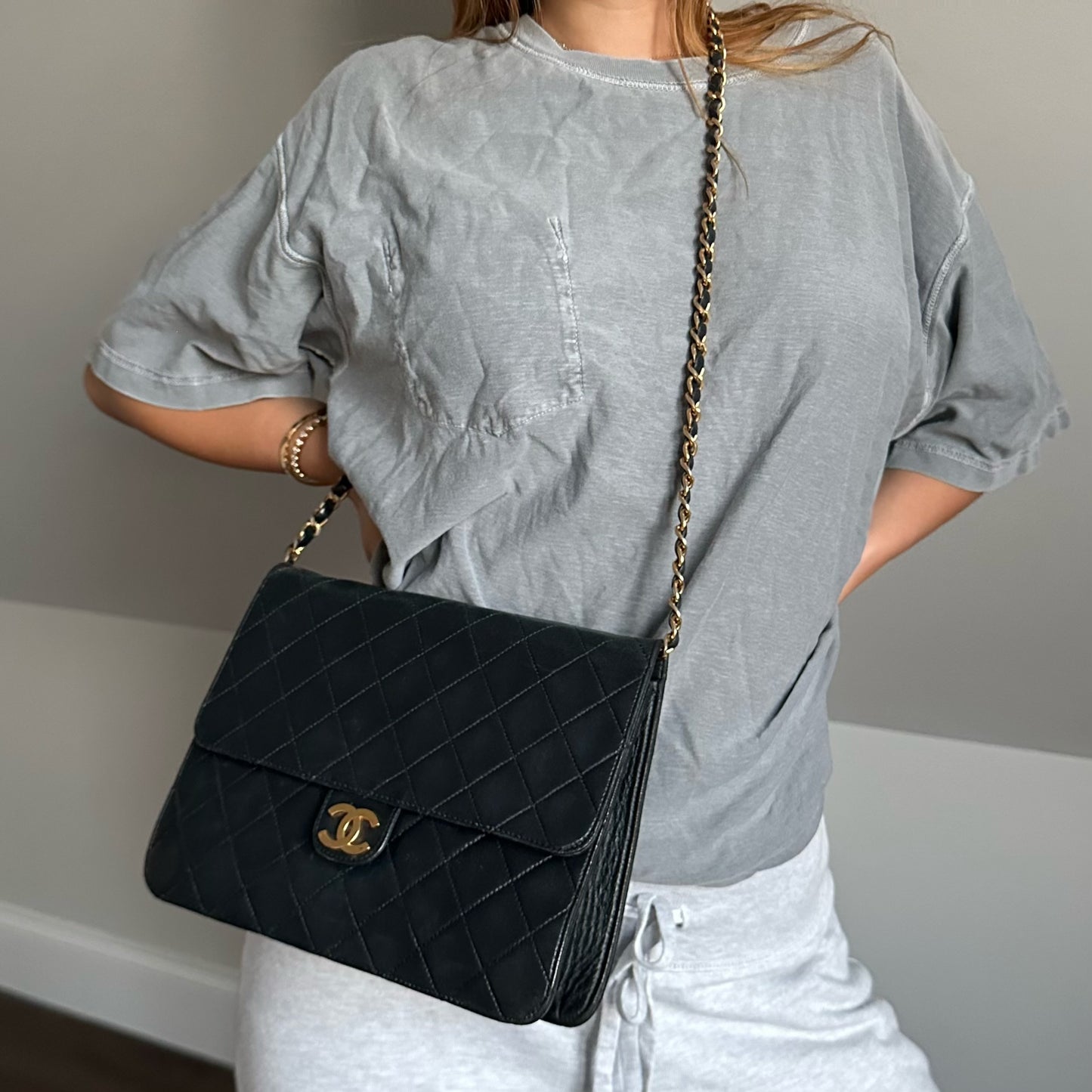 Chanel Black 80’s Quilted 18k GP Hardware Square Flap