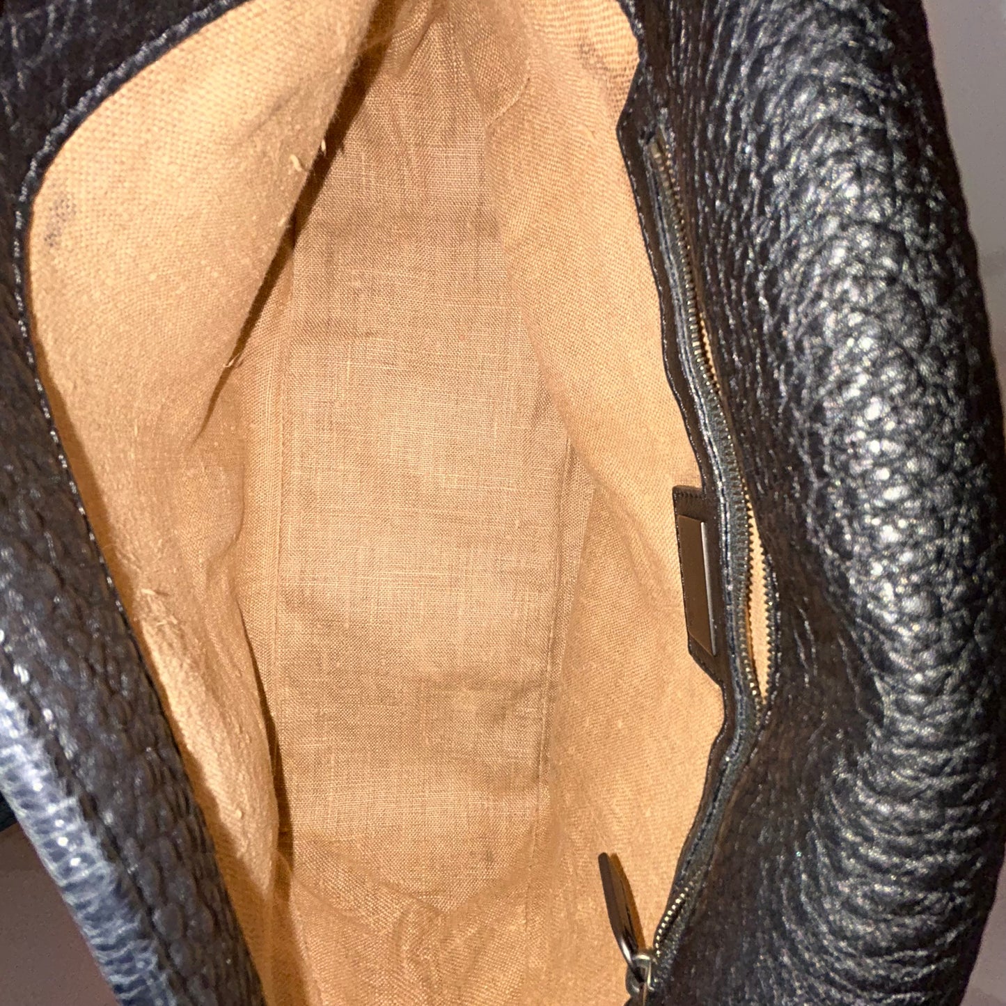 Fendi Dark Brown Pebbled Leather Lizard Trim Stitched Detail Mama Baguette