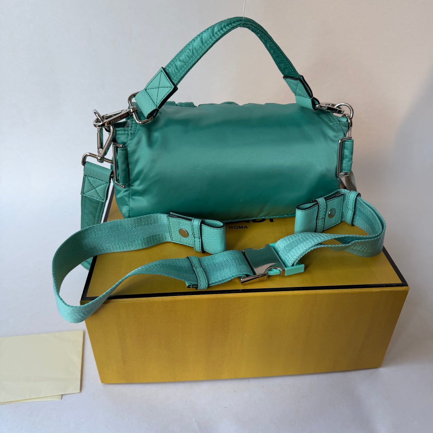 Fendi AW22 Multi Pocket Teal Nylon Baguette