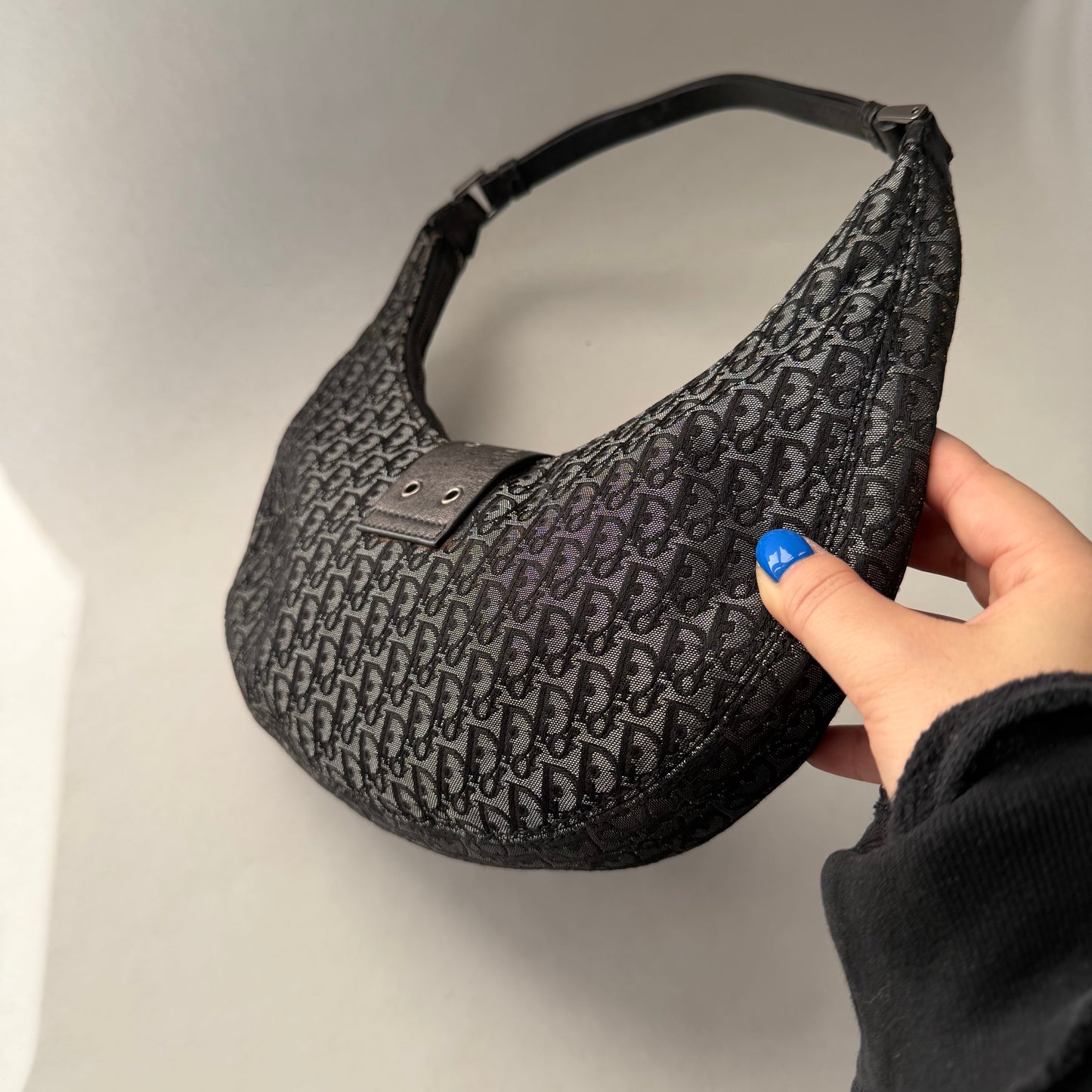 Christian Dior Black Trotter Canvas Street Chic Small Croissant Hobo Bag