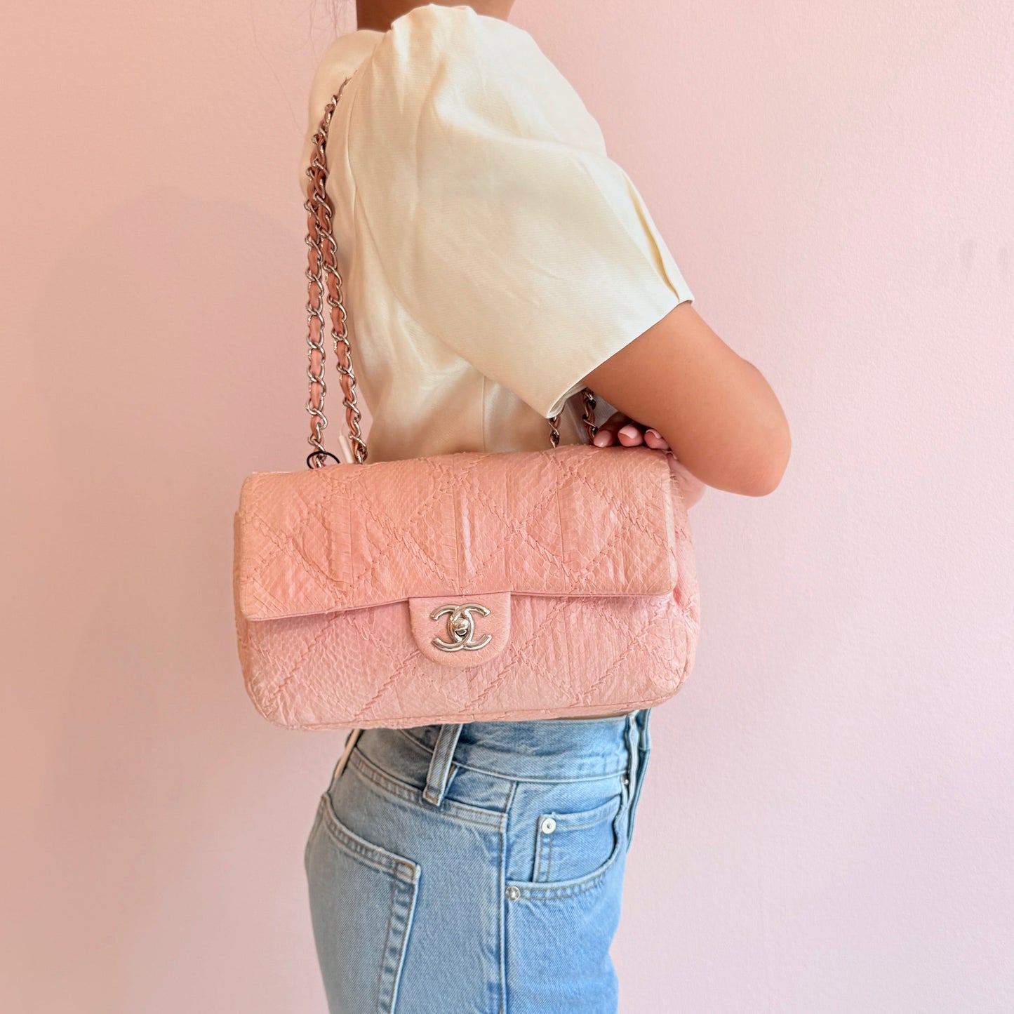 Chanel Pink Python Shoulder Flap Bag