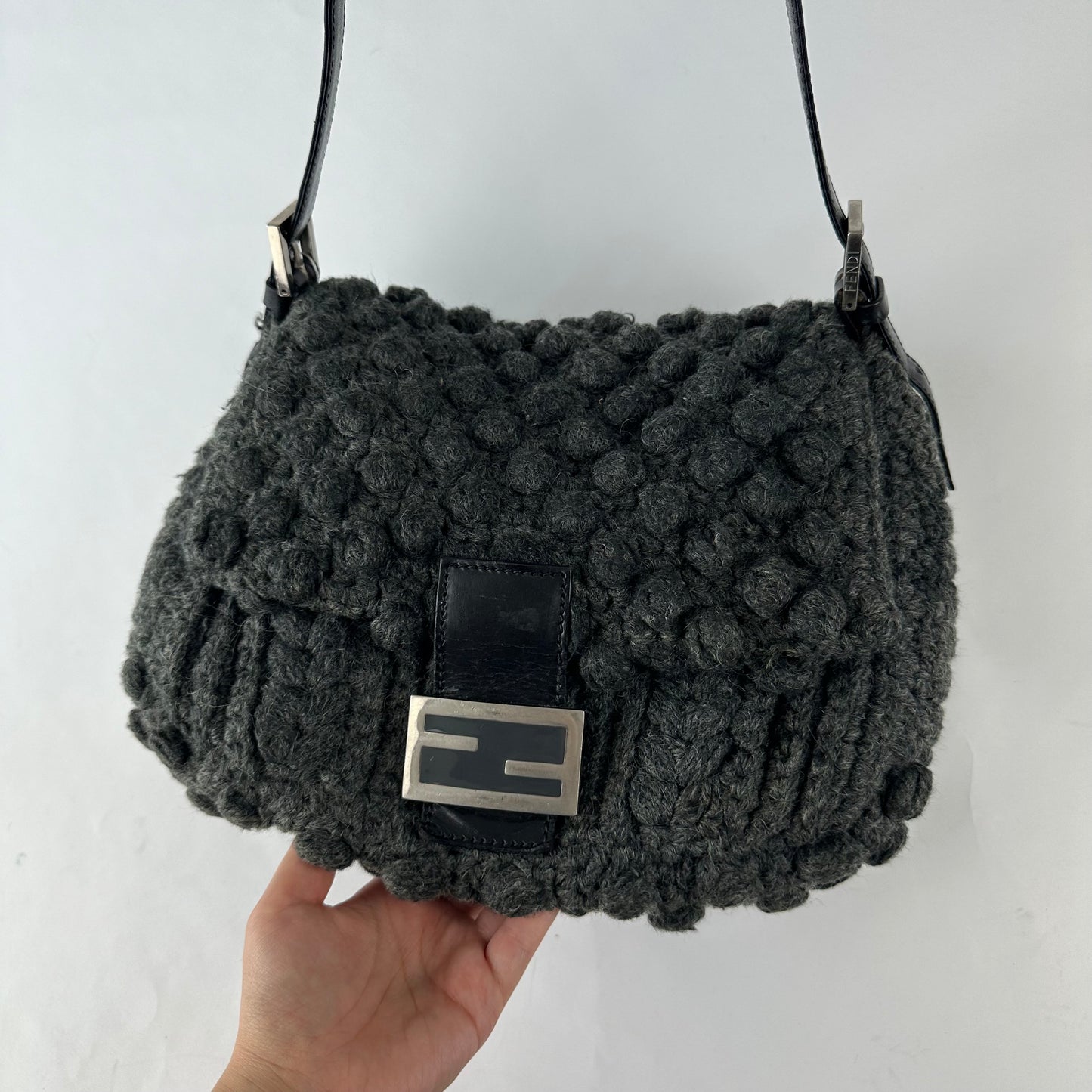 Fendi Gray Wool Textured Mama Baguette