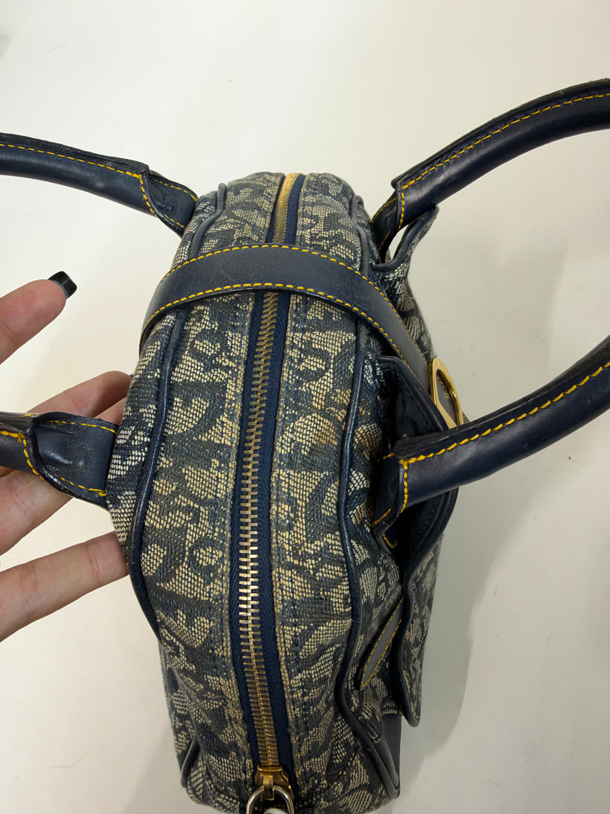 Christian Dior Navy Canvas Trotter Monogram Mini Double Saddle Bowler