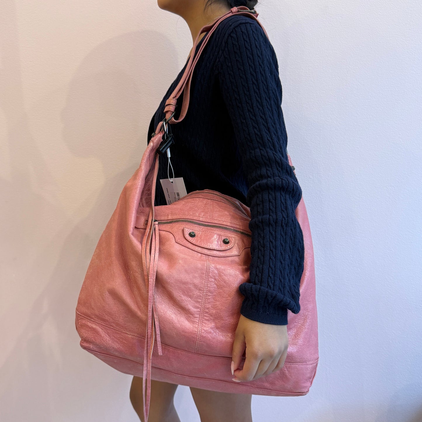 Balenciaga Pink Leather Classic Motocross Day Hobo Bag