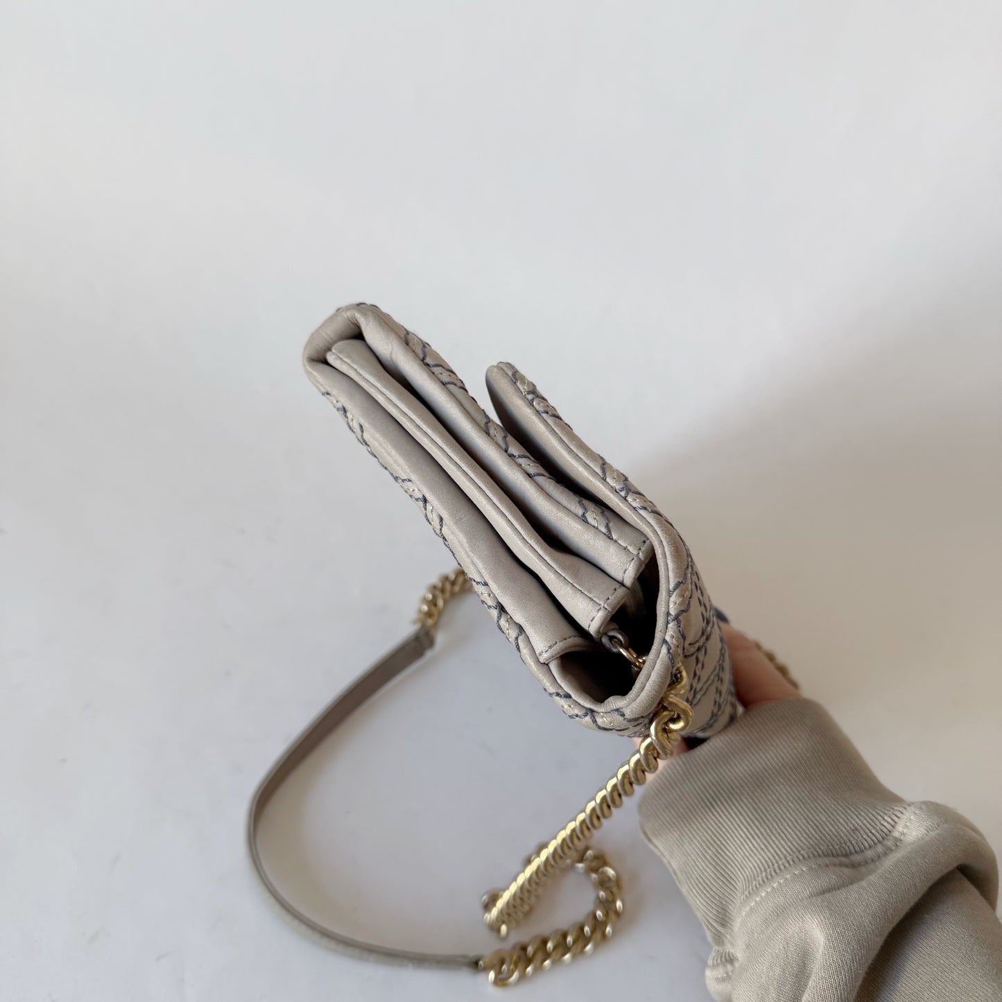 Chanel Pre-Spring 2014 Baby Blue Metallic Stitch Flap Bag