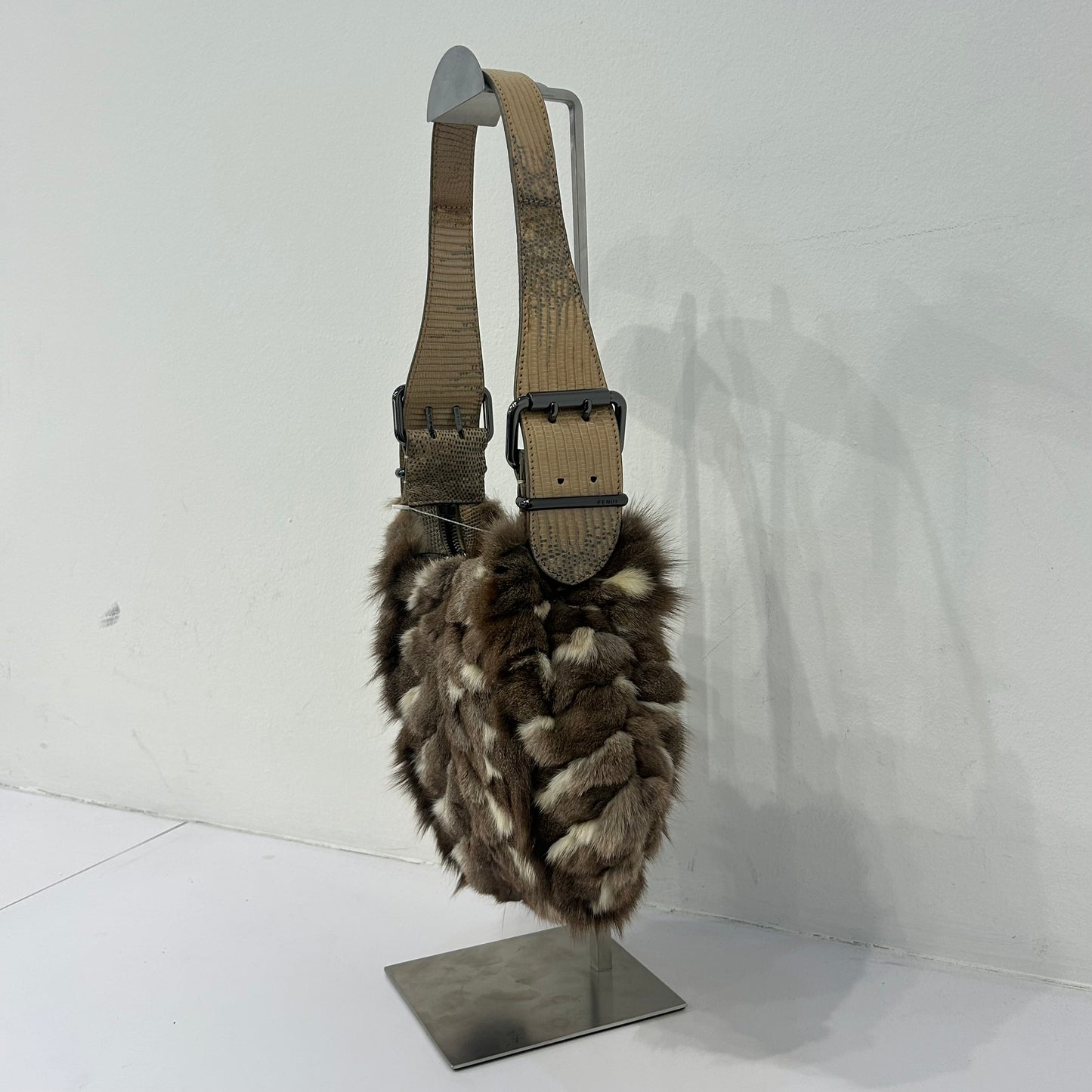 Fendi Brown Multicolored Rabbit Fur Oyster Bag