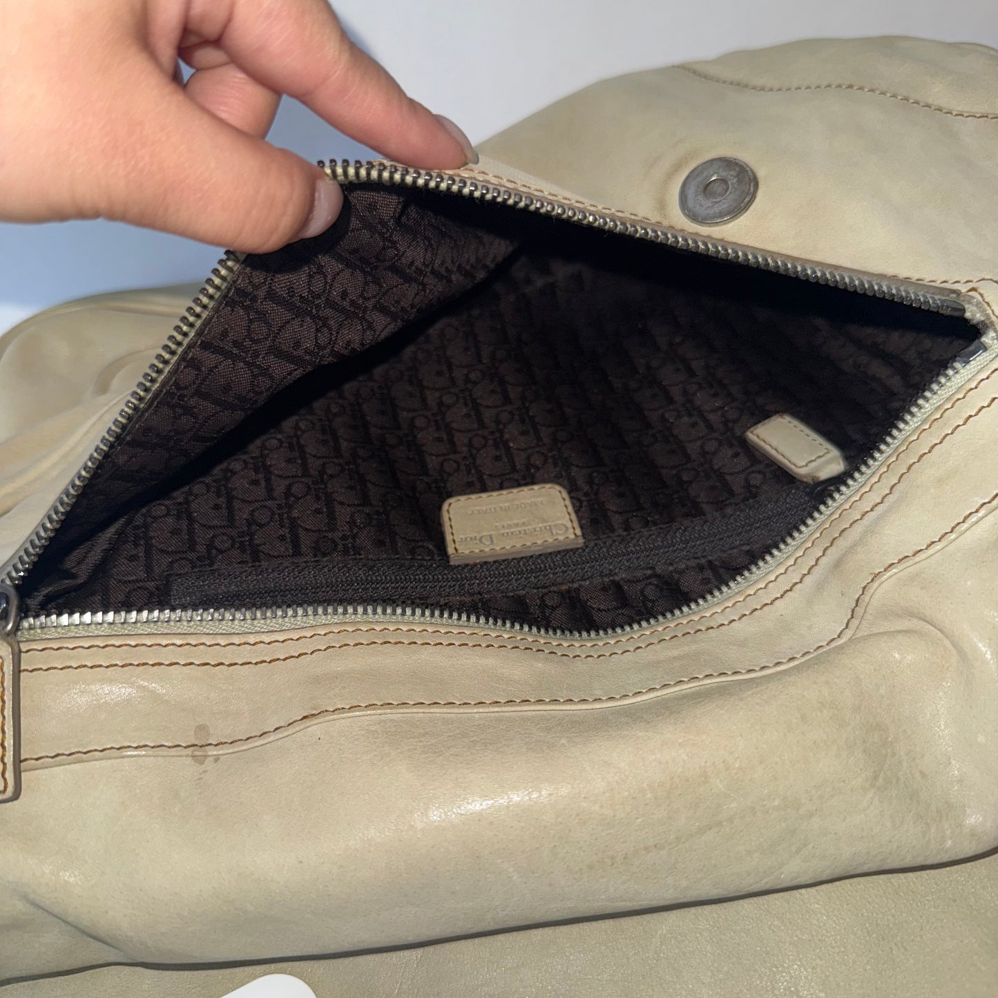 Christian Dior White Gaucho Double Saddle Shoulder Bag