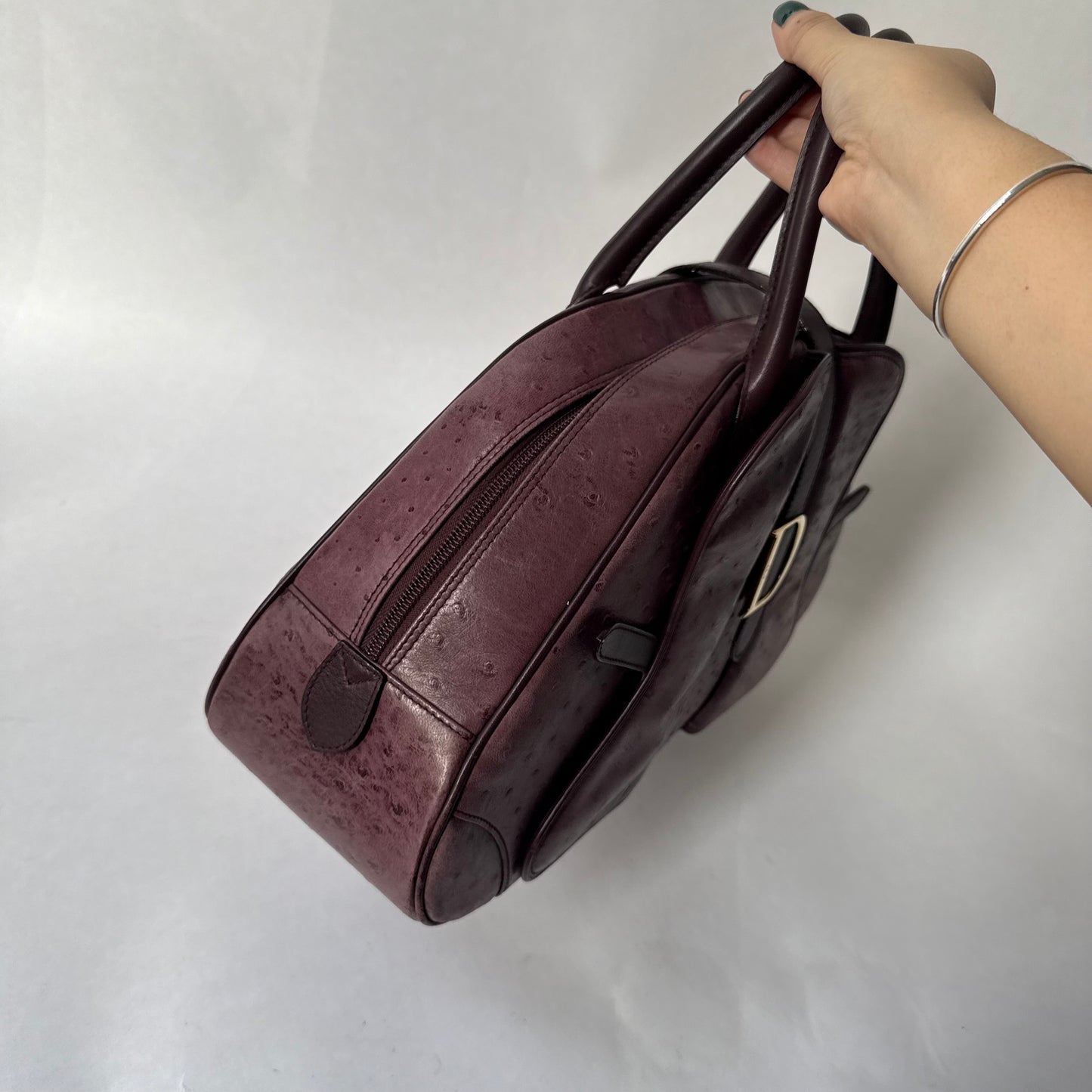 Christian Dior Large Purple Ostrich Double Saddle Bowler Bag