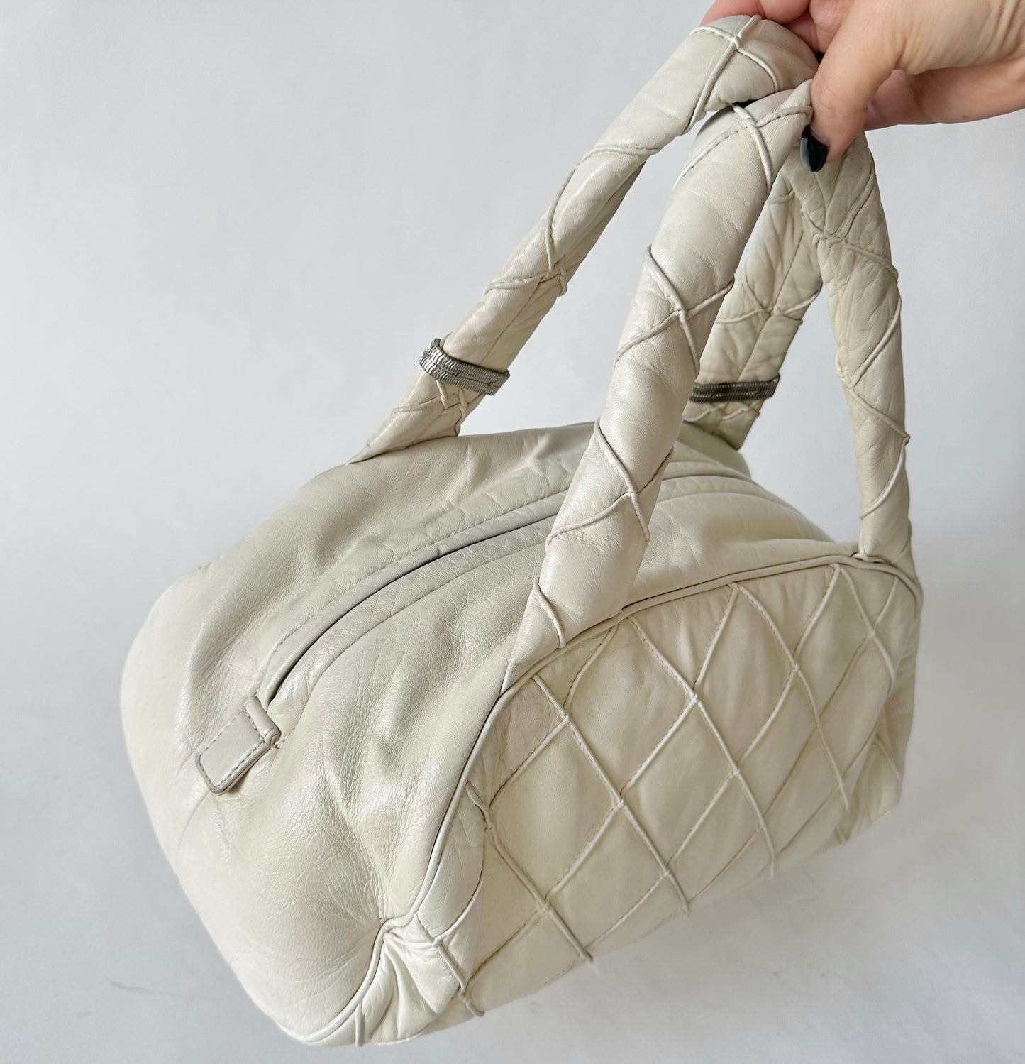 Chanel Cream Le Marias Bowler Quilted Puffer Bag