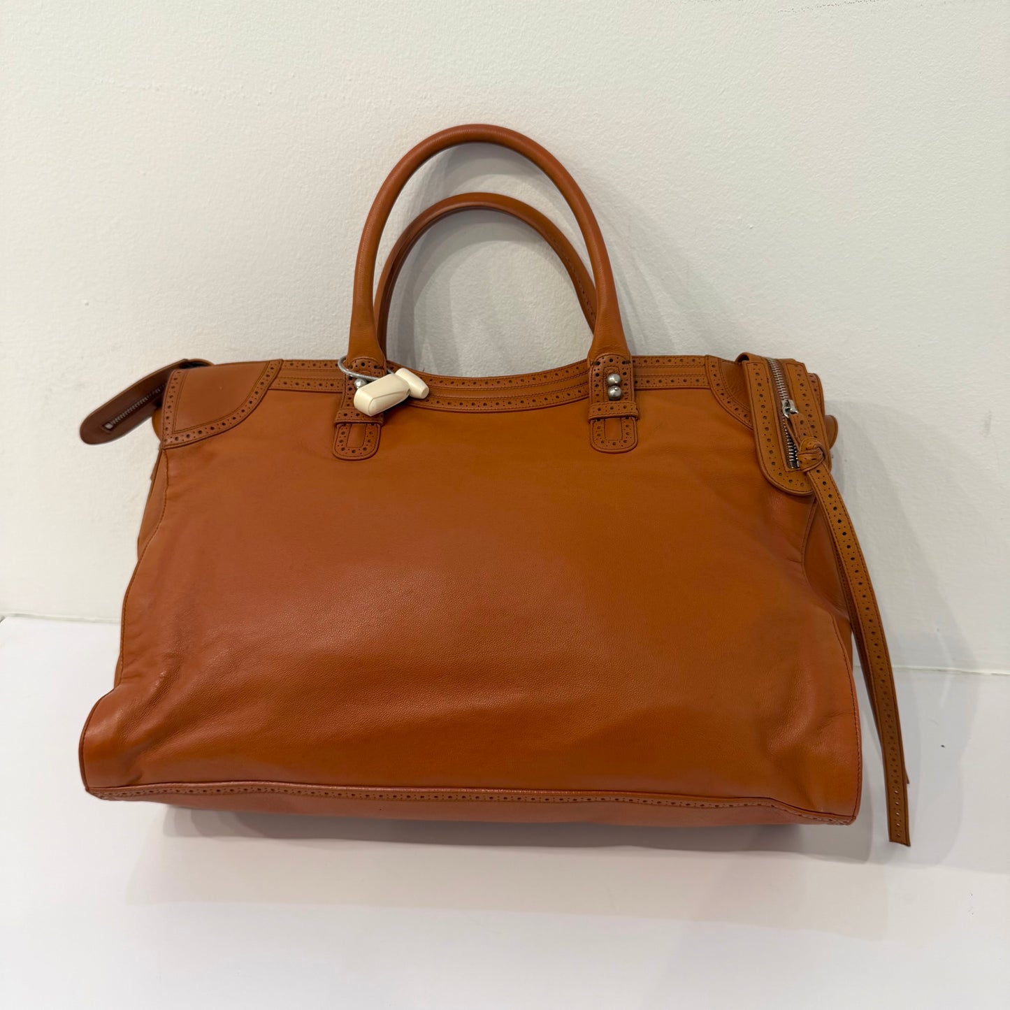 Balenciaga Ltd Edition Congac Lambskin Leather Riva Brogue Trim City Bag