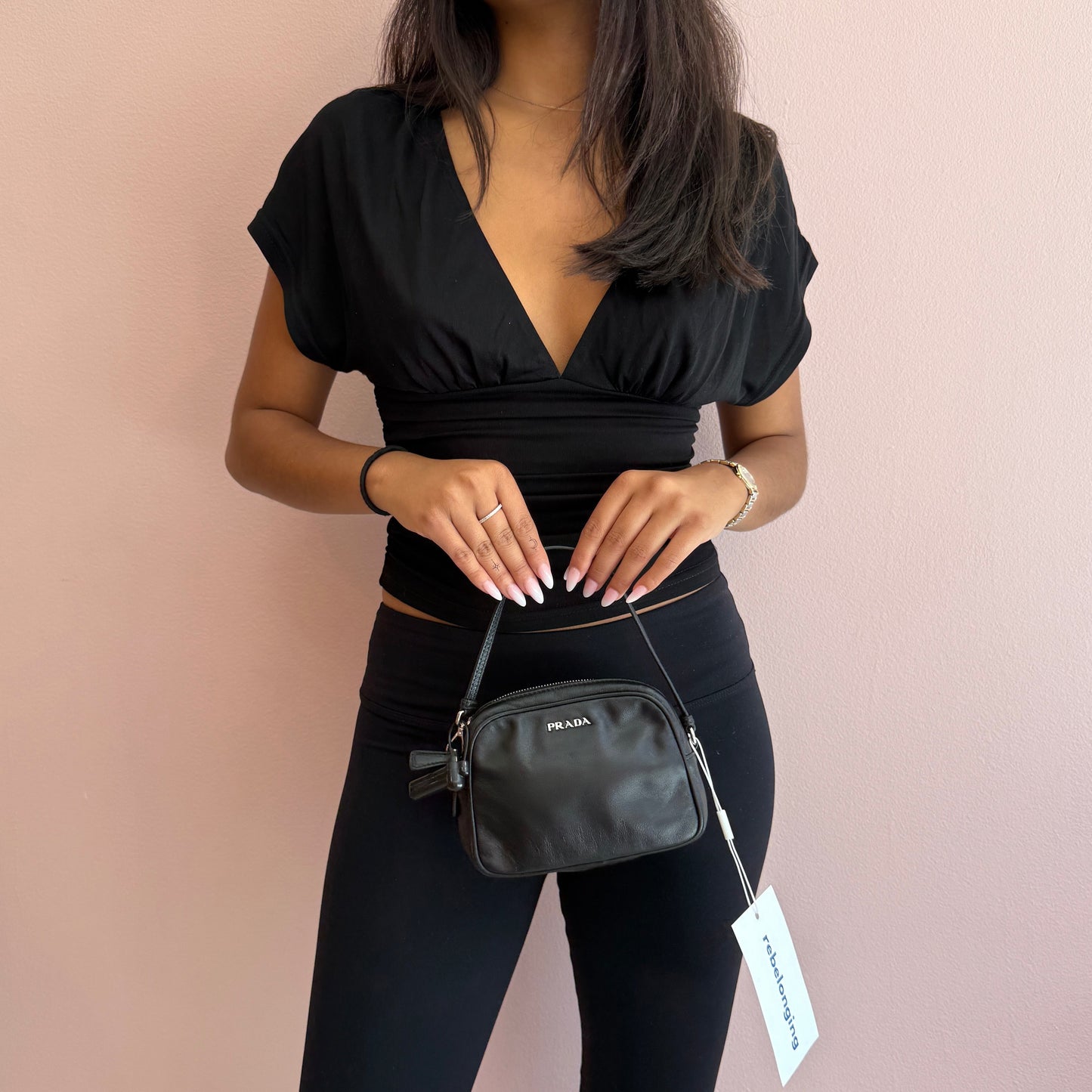 Prada Black Mini Lambskin Leather Pochette