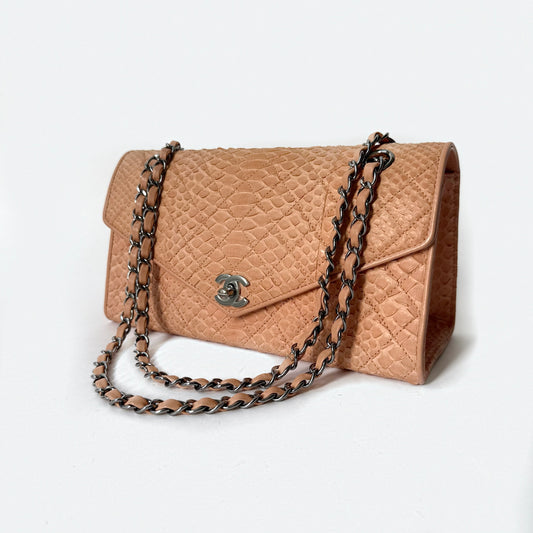 Chanel Python Peach Envelope Flap Chain Strap Shoulder Bag