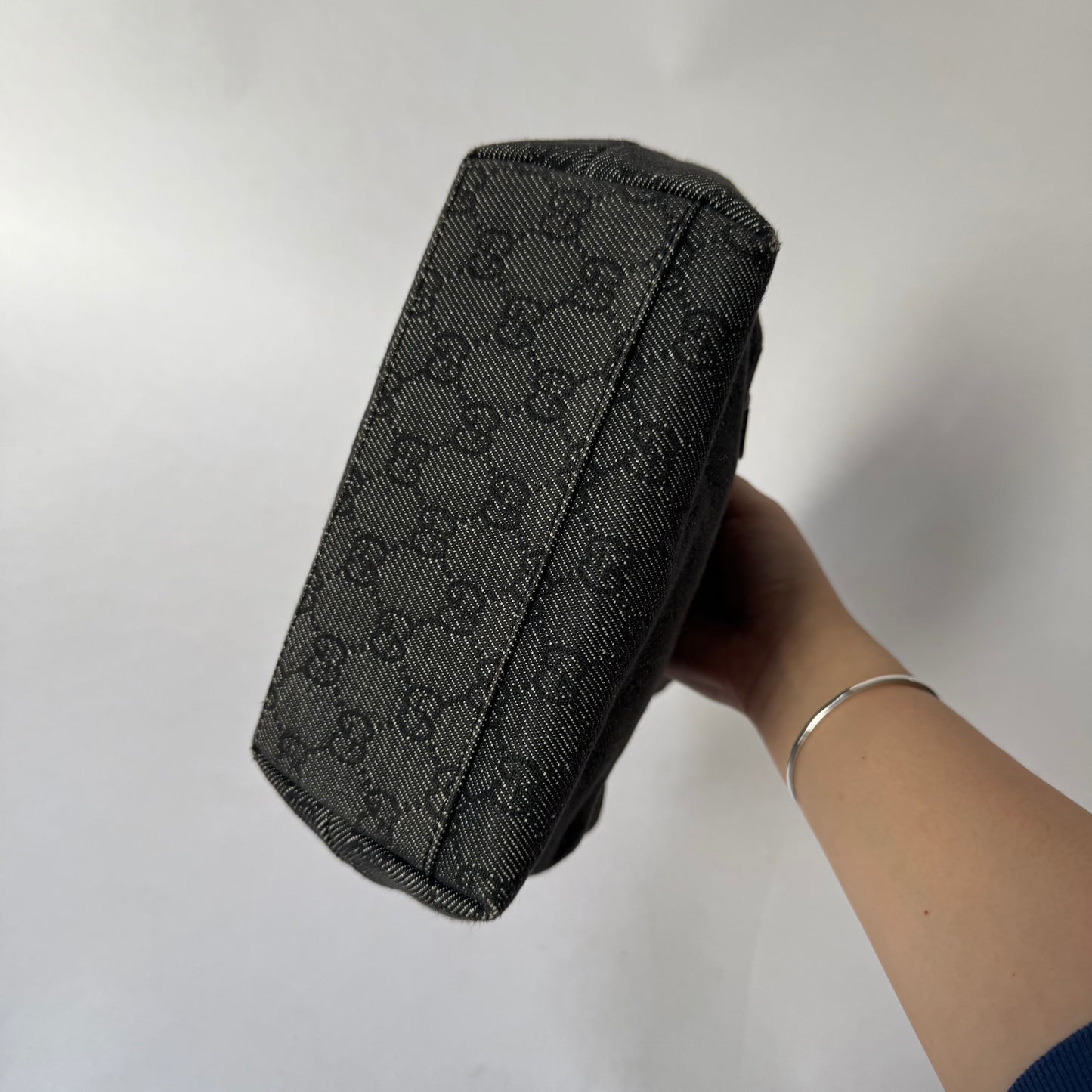 Gucci Black Monogram Denim Small Shoulder Tote Bag