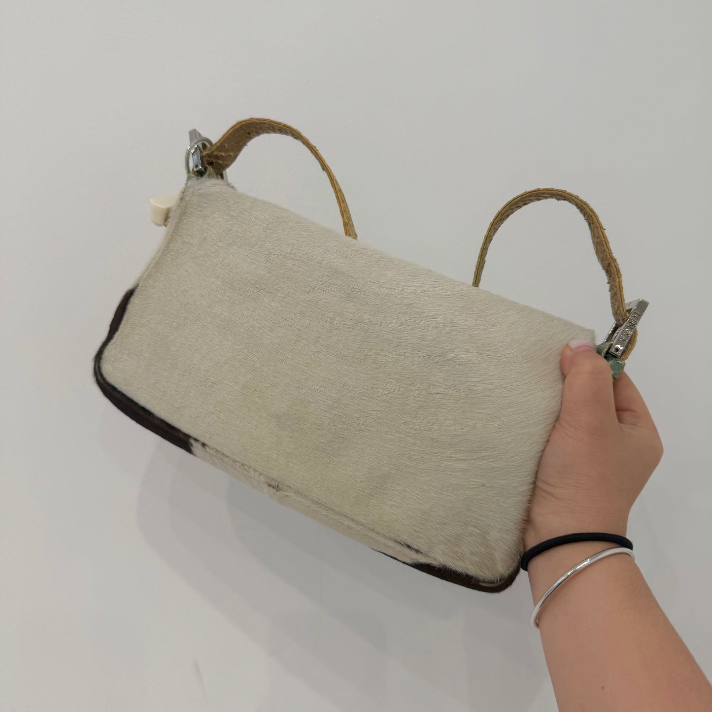 Fendi Multicolored Pony Hair & Python Baguette Shoulder Bag
