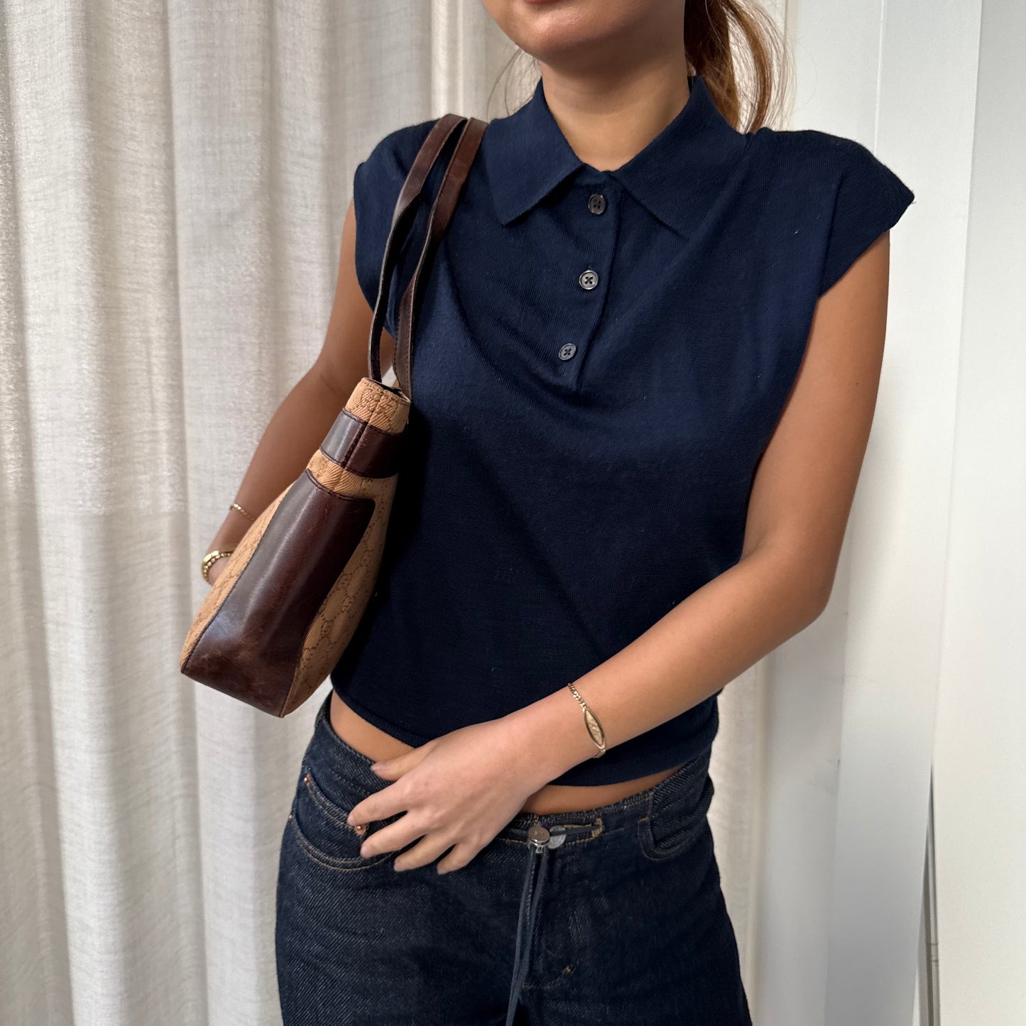 Gucci Brown Canvas & Leather Monogram Tote Bag