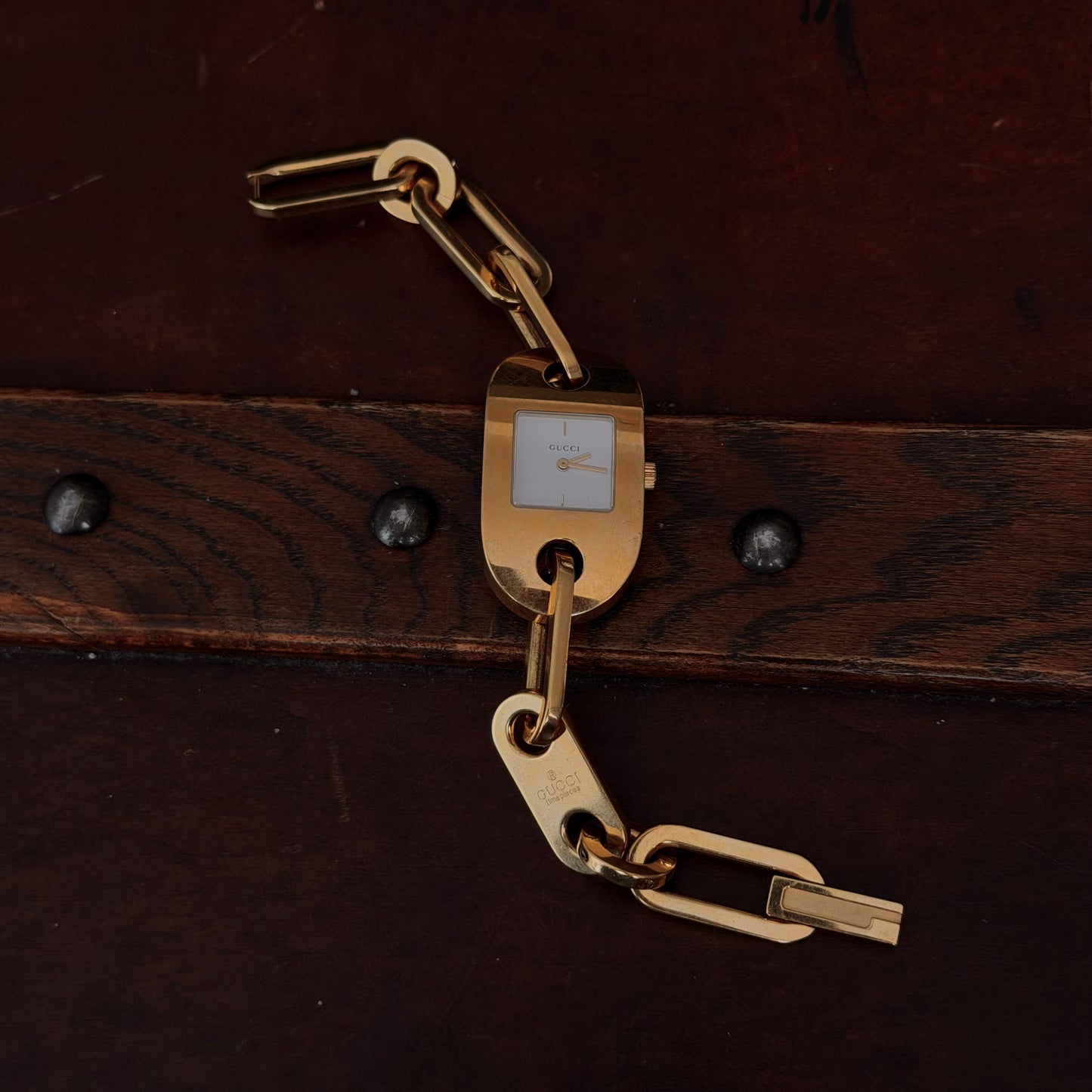 Gucci Gold Chunky White Dial Bracelet Watch