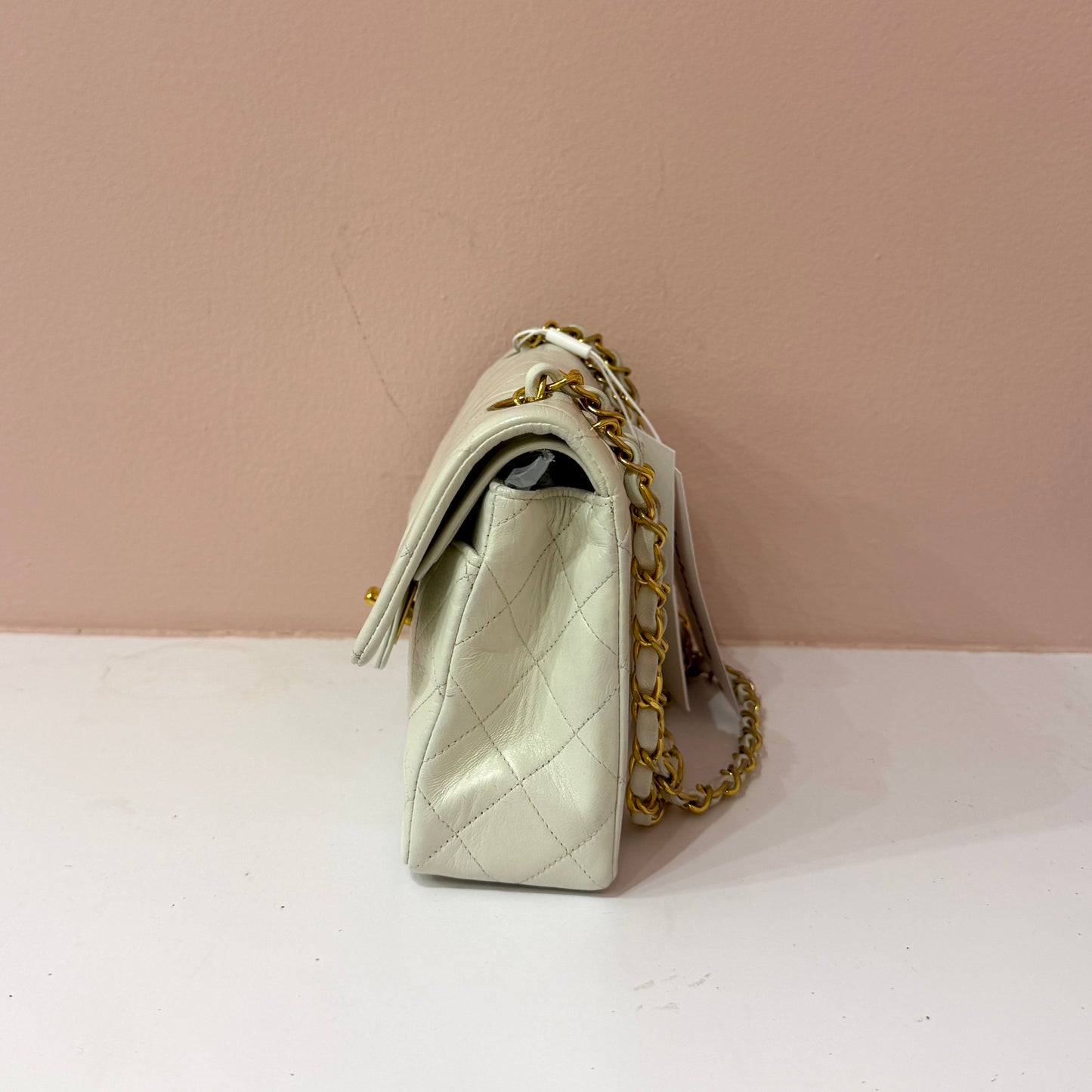 Chanel White Lambskin Leather Quilted Double Flap Shoulder Bag GHW