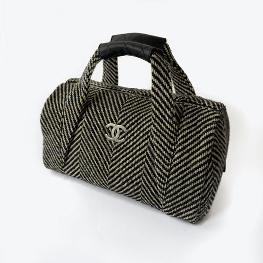 Chanel Black & White Wool Chevron Bowler Bag