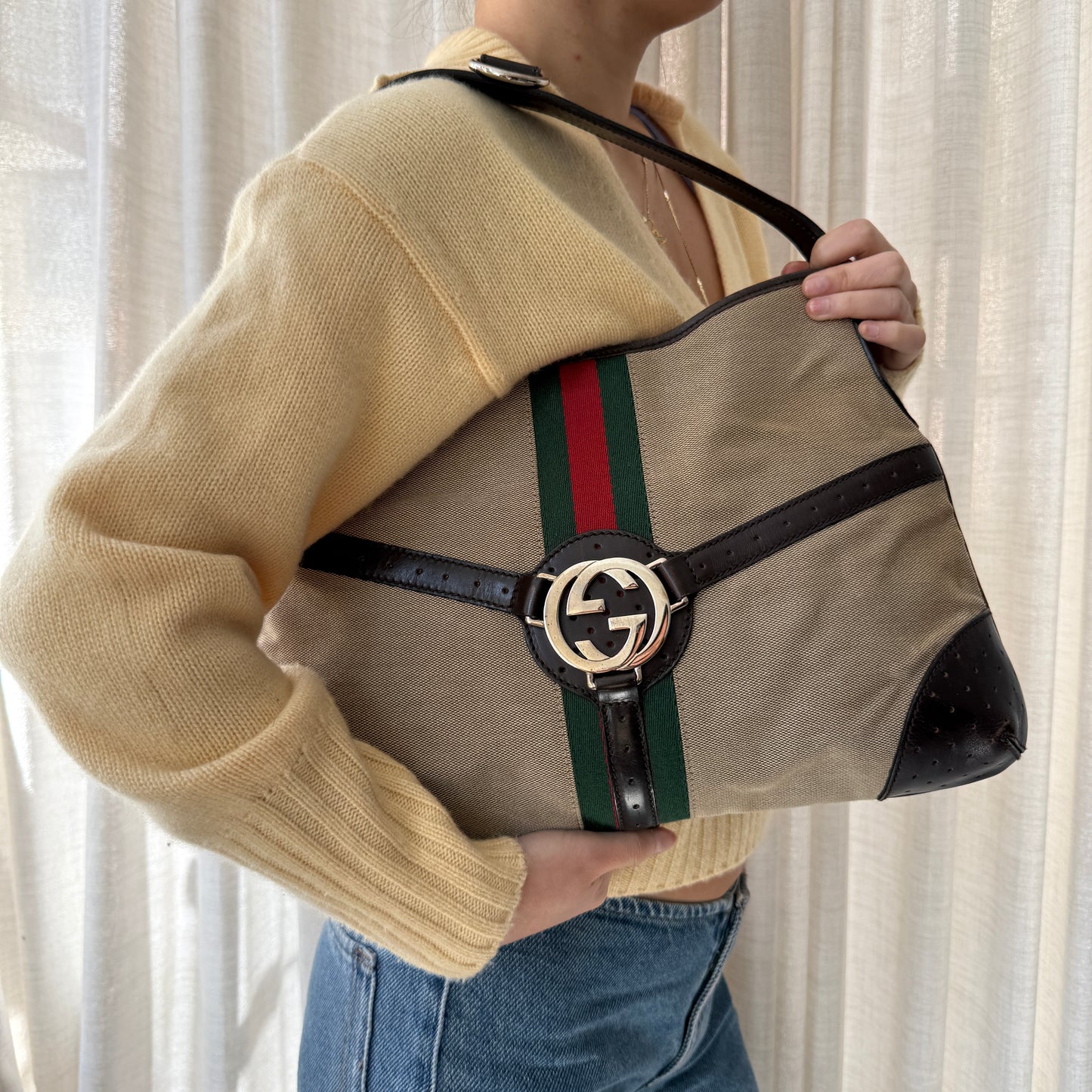 Gucci Sherry Line Nylon & Leather Shoulder Bag