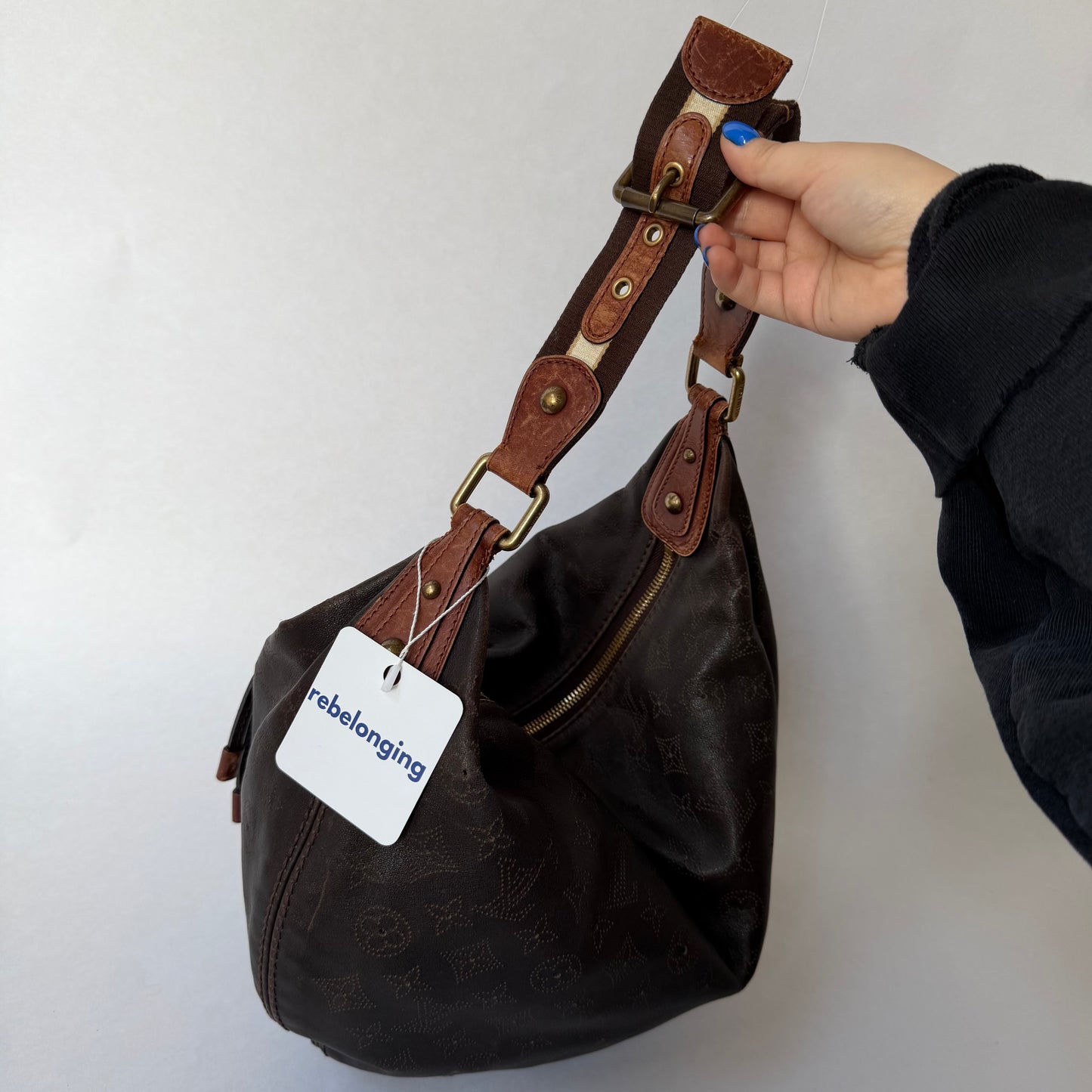 Louis Vuitton Brown Leather Monogram Perforated Mahina Onatah Hobo Bag