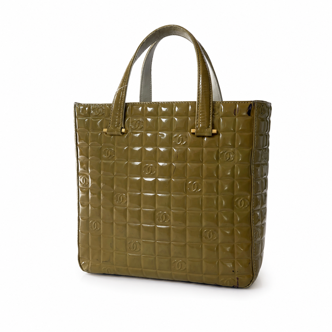 Chanel Yellow Patent Leather Chocolate Bar Tote Bag