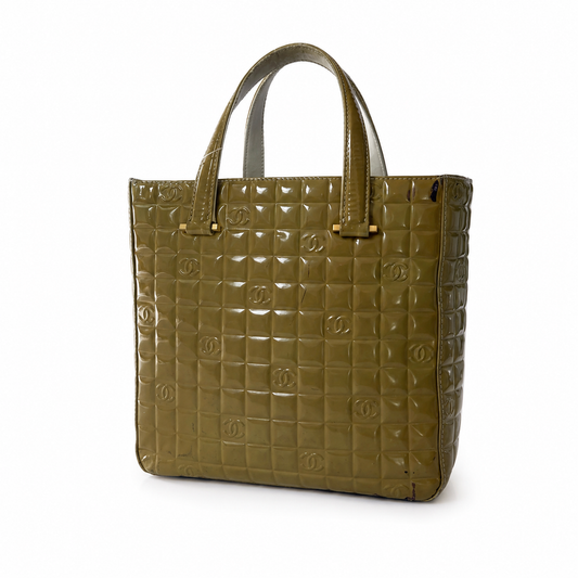 Chanel Yellow Patent Leather Chocolate Bar Tote Bag