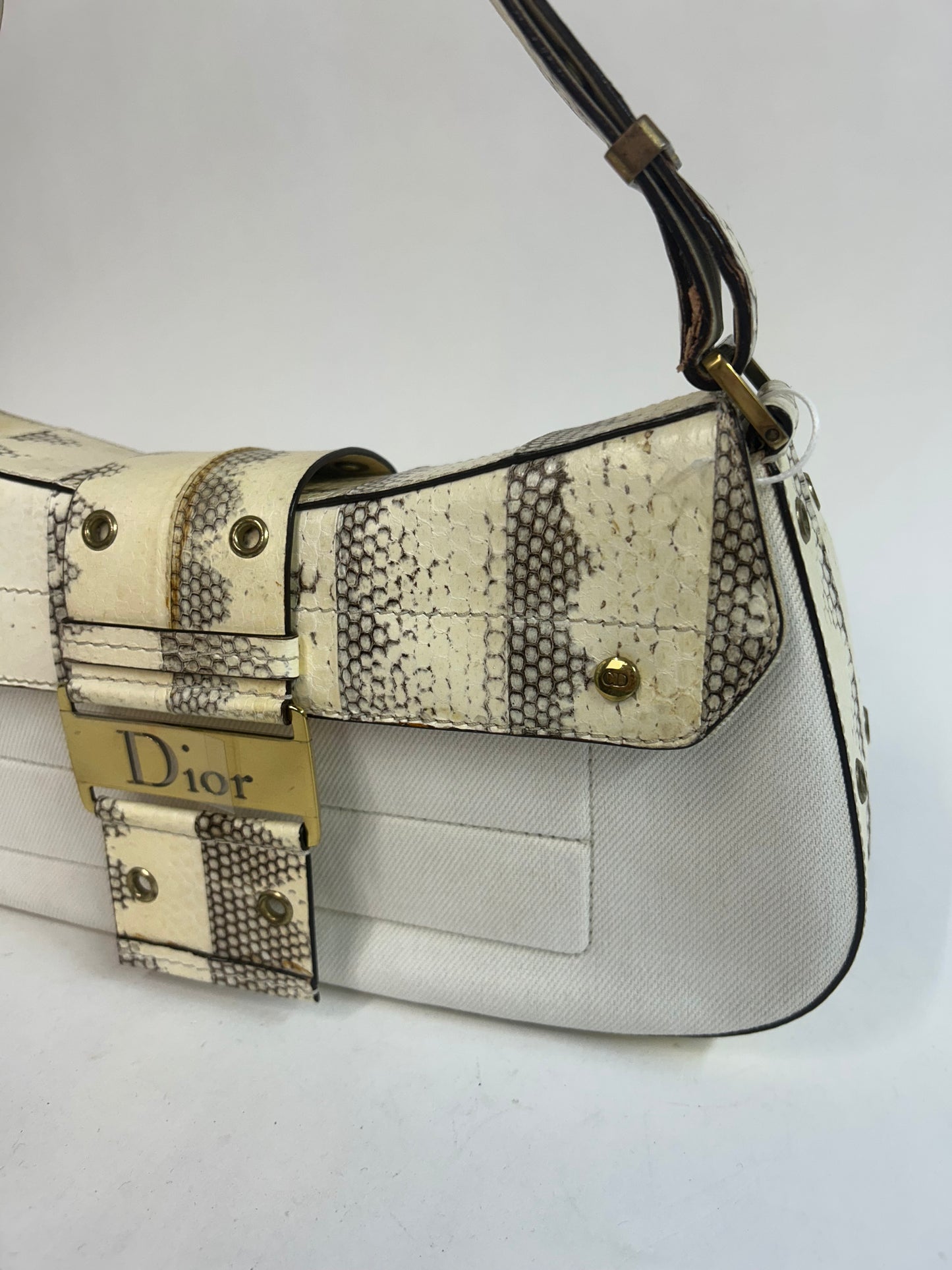 Christian Dior White Python Columbus Shoulder Bag