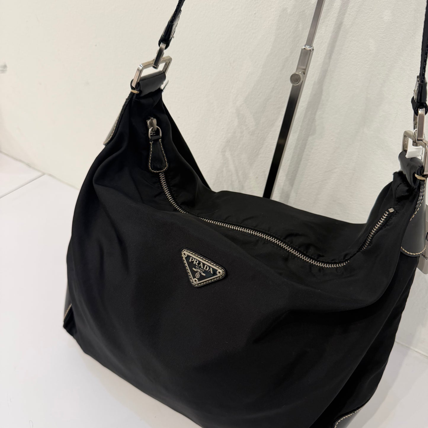 Prada Black Nylon Large Hobo Shoulder Bag