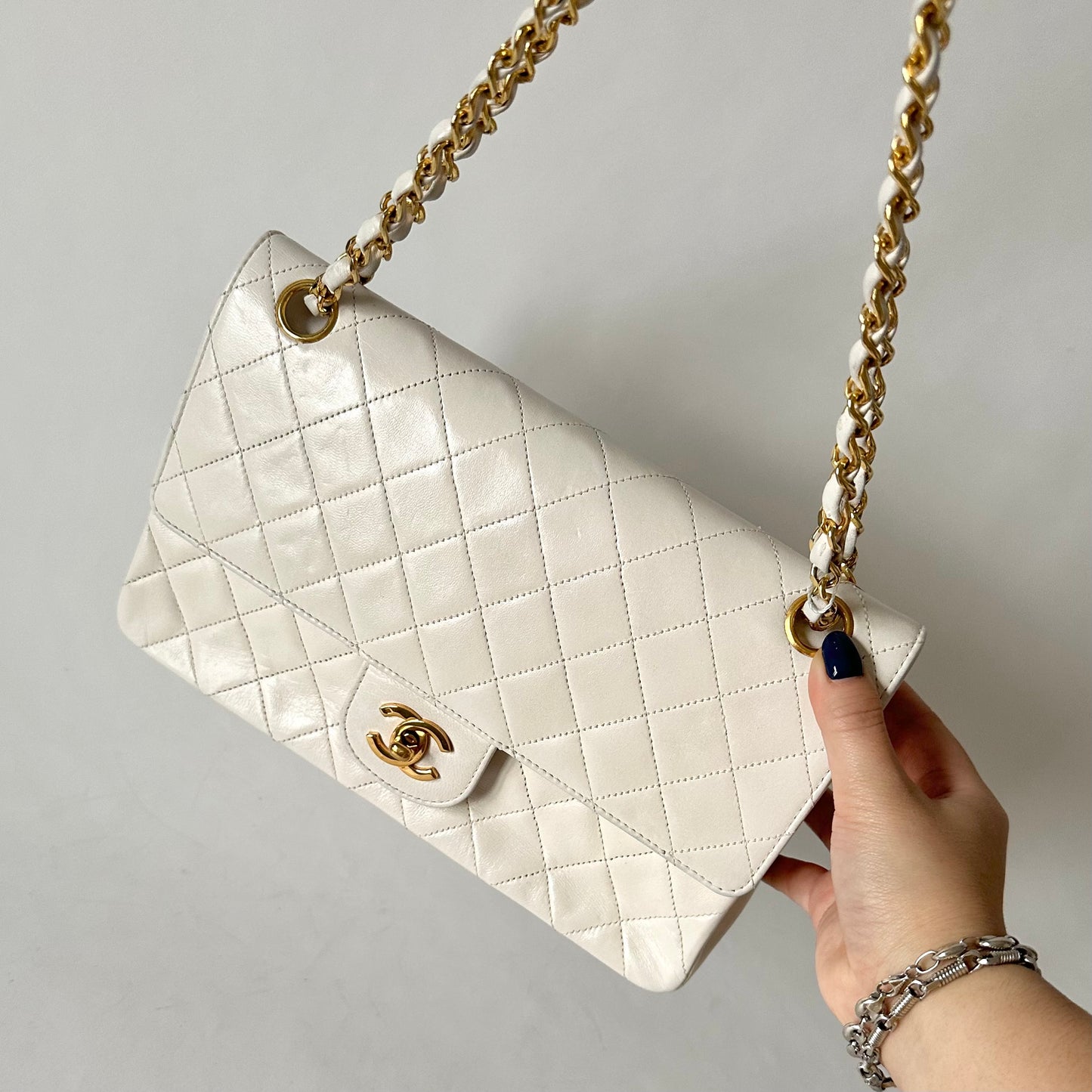 Chanel Vintage White Classic Double Flap 24K GPHW