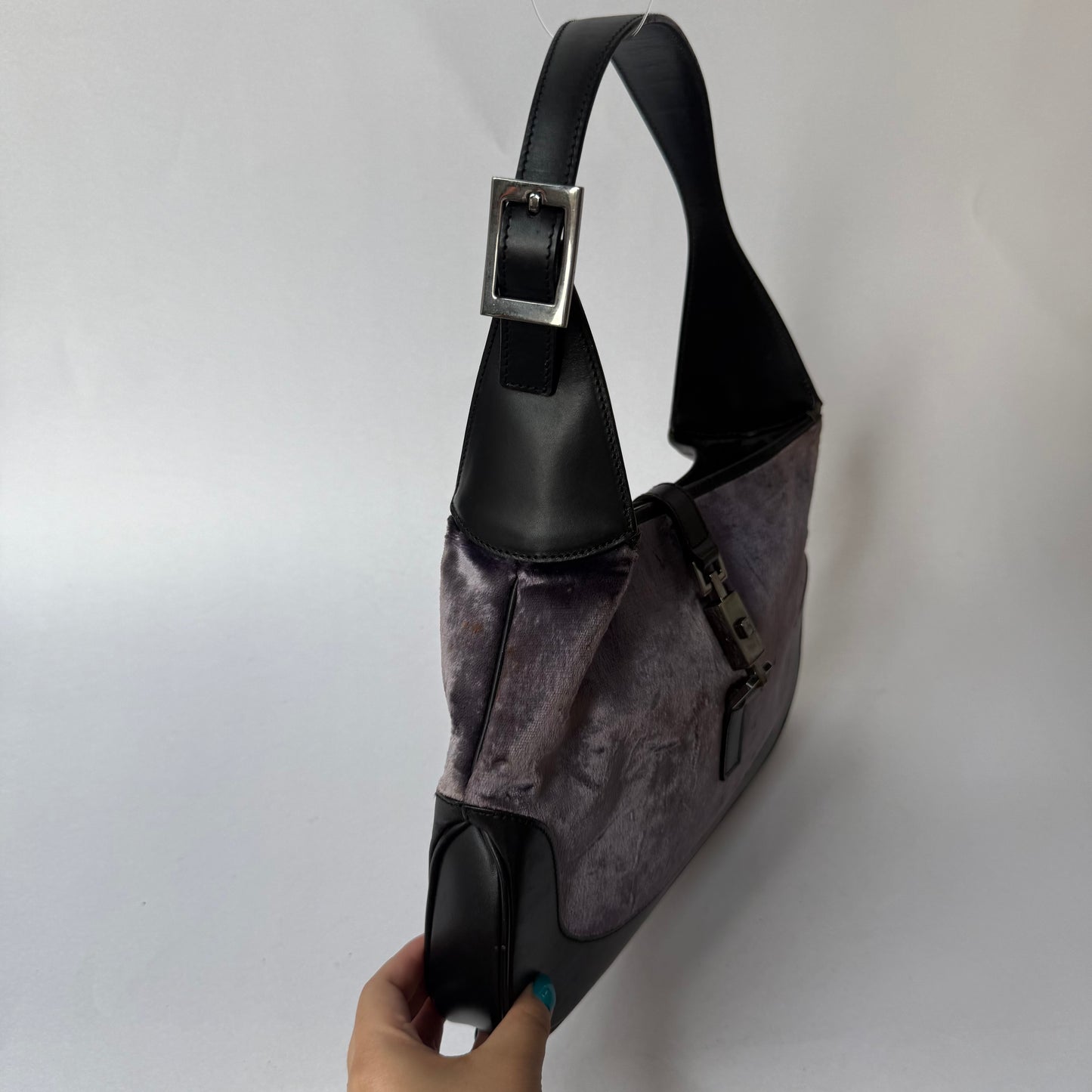 Gucci Purple Velour Jackie Shoulder Bag w/ Black Leather Trim